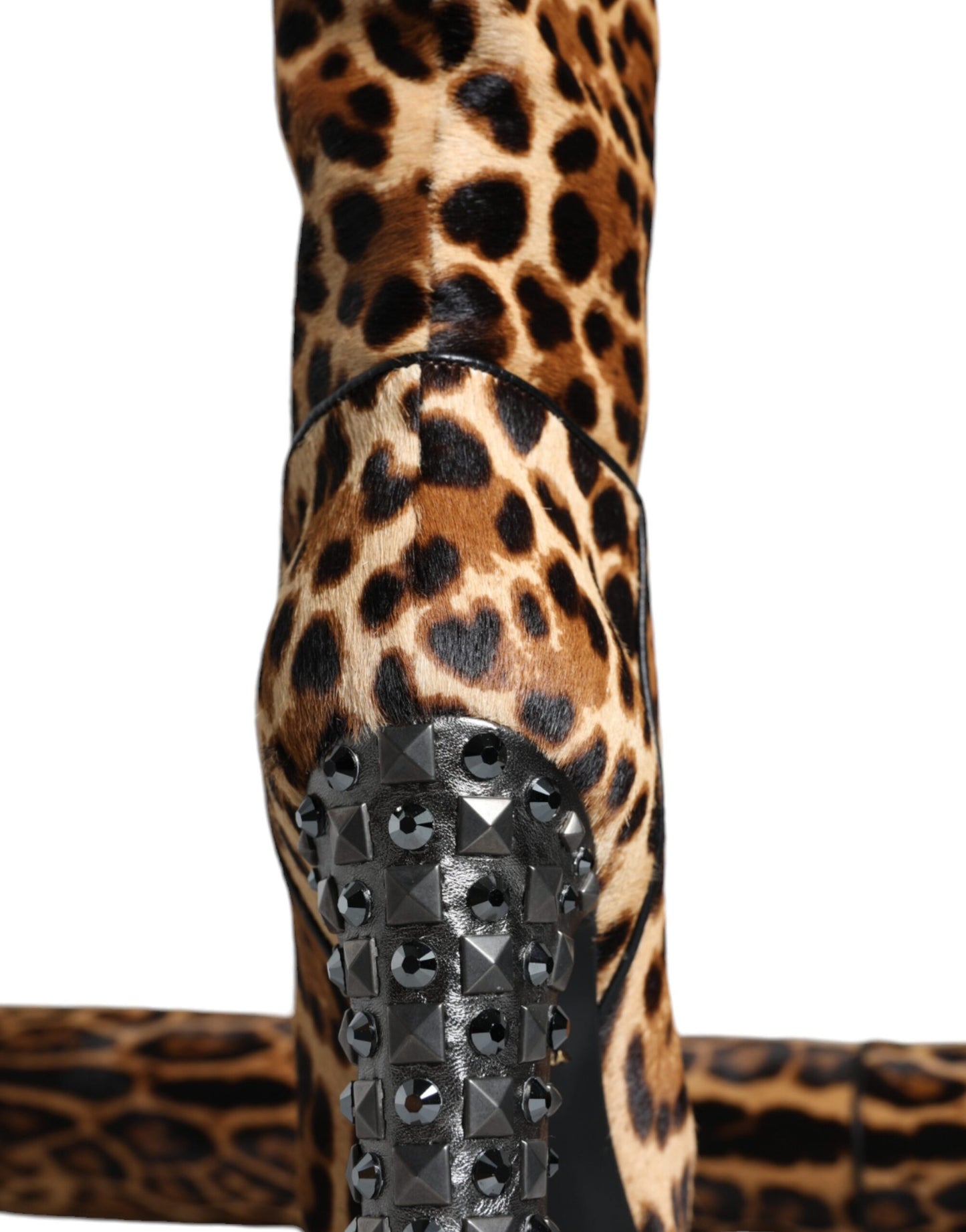 Dolce & Gabbana Beige Schwarz Leopard Kniehohe Stiefel Schuhe