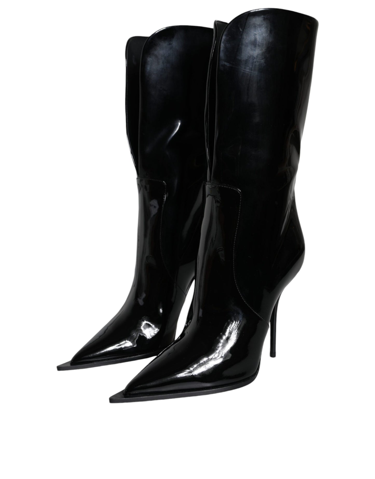 Dolce & Gabbana Schwarze Lackleder Mid Calf Stiefel Schuhe