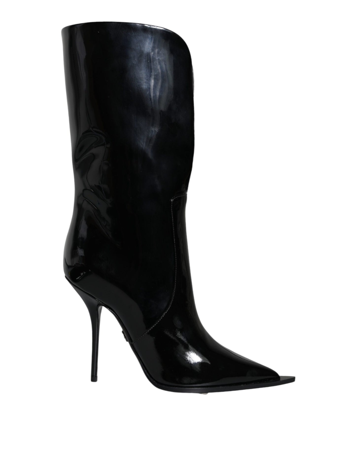 Dolce & Gabbana Schwarze Lackleder Mid Calf Stiefel Schuhe