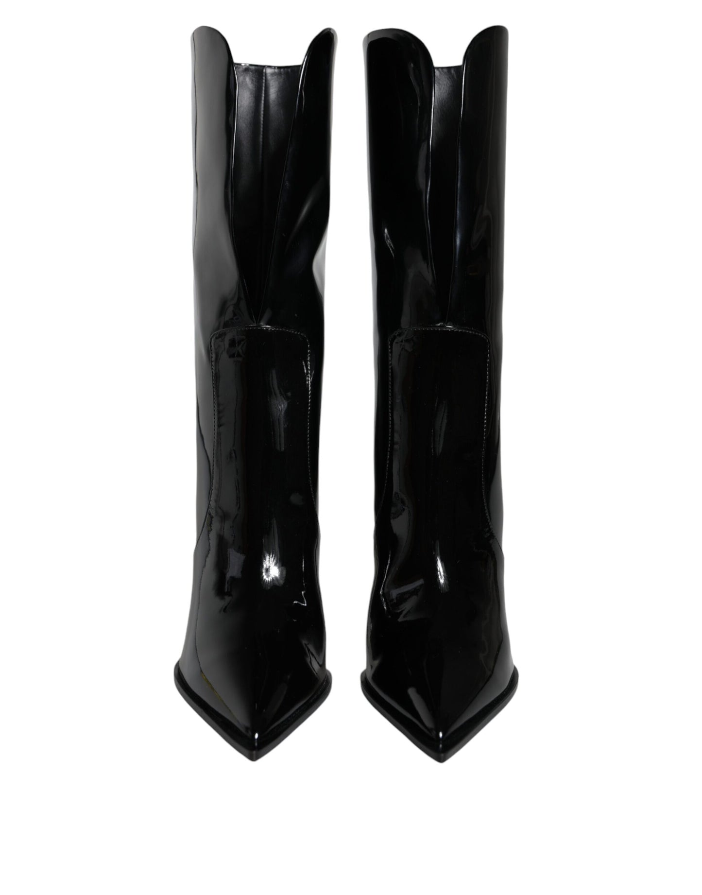 Dolce & Gabbana Schwarze Lackleder Mid Calf Stiefel Schuhe