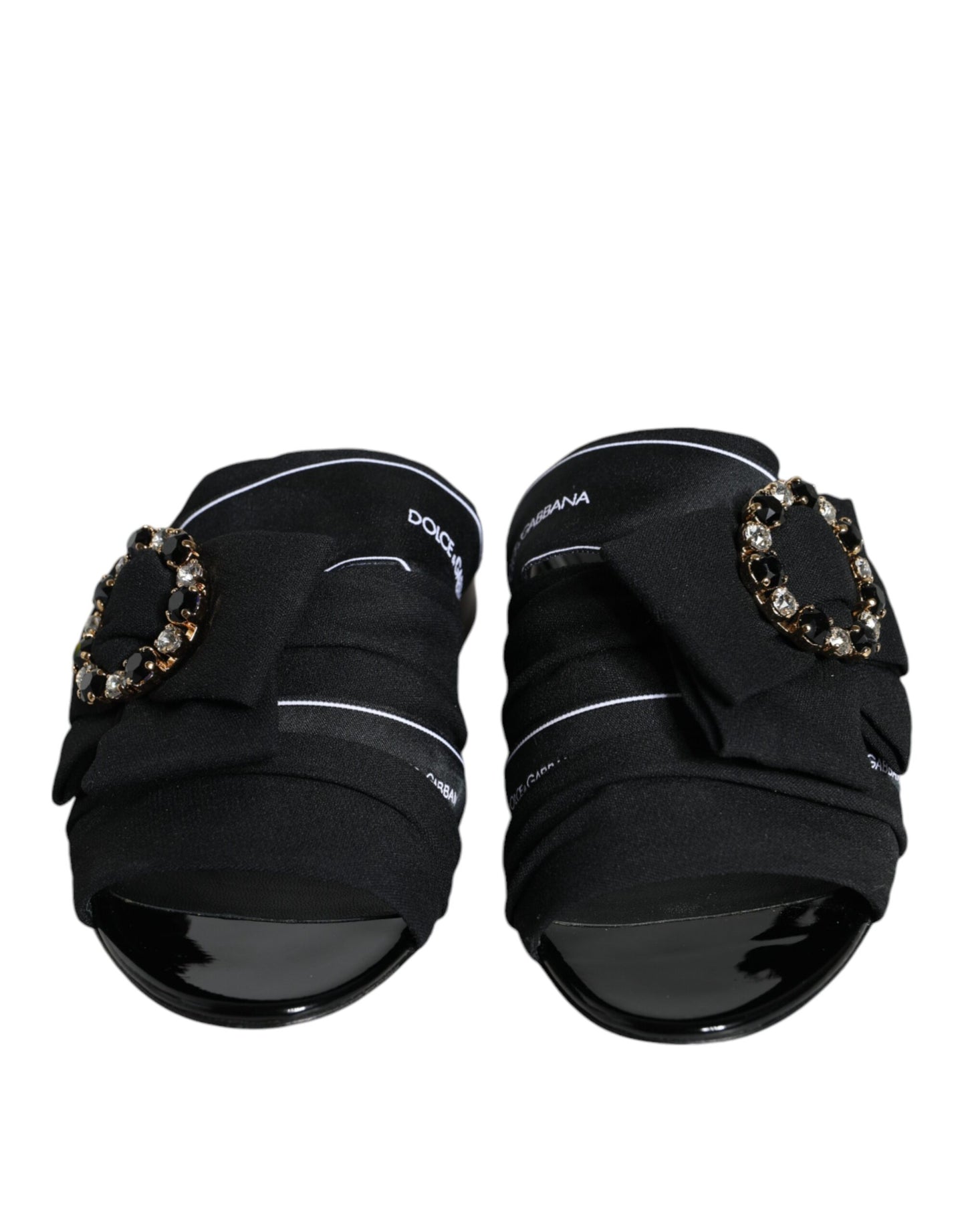 Dolce & Gabbana Schwarz Weiß Crystal Slides Sandalen Schuhe