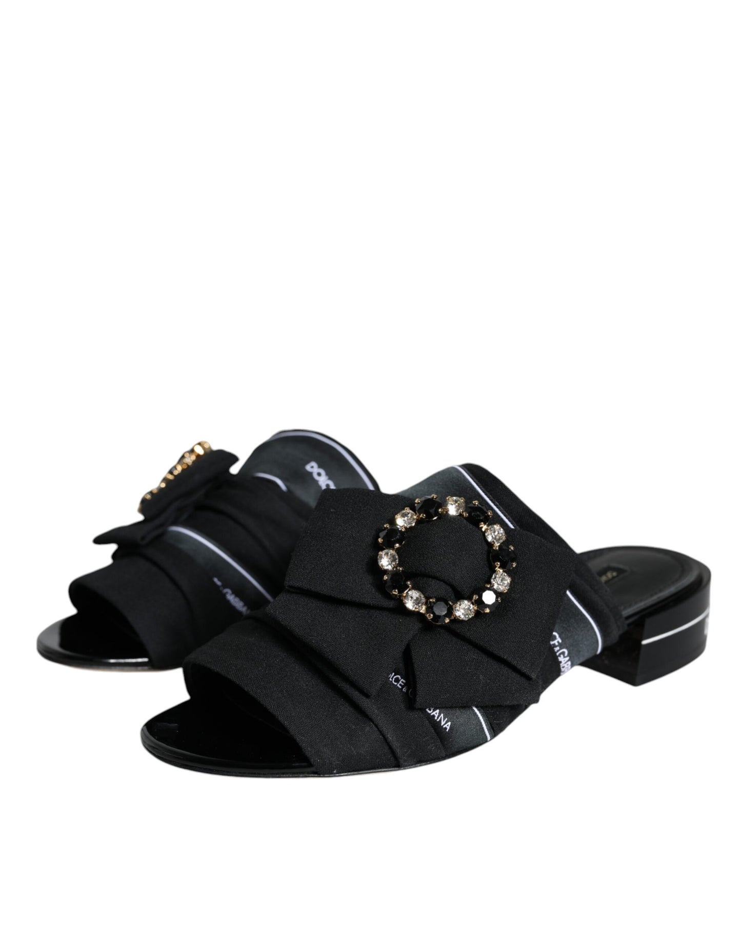 Dolce & Gabbana Schwarz Weiß Crystal Slides Sandalen Schuhe