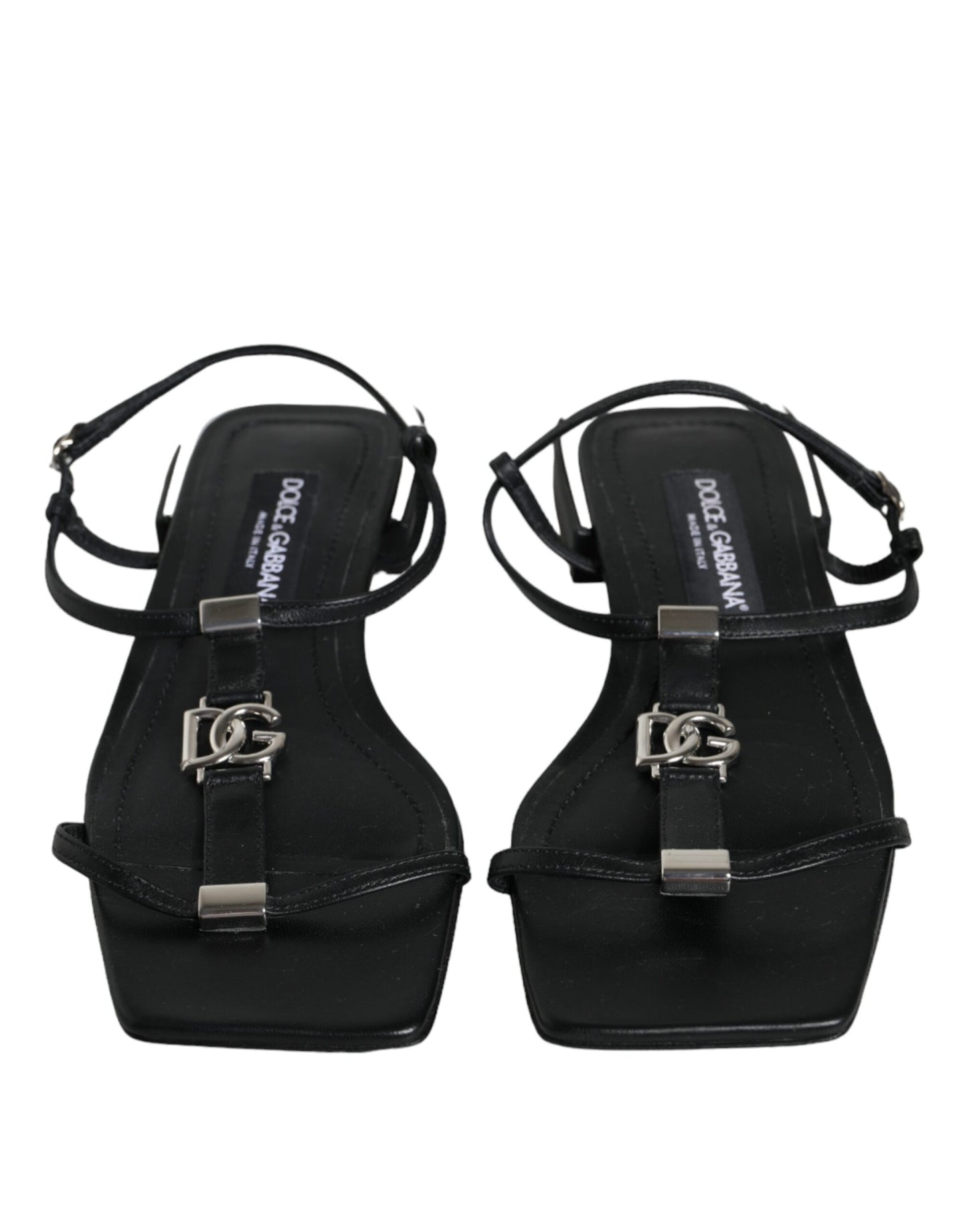 Dolce &amp; Gabbana Black Leather Logo Nilkkahihna Keira Sandals Shoes