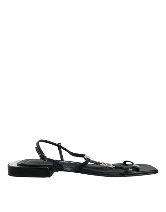 Dolce &amp; Gabbana Black Leather Logo Nilkkahihna Keira Sandals Shoes