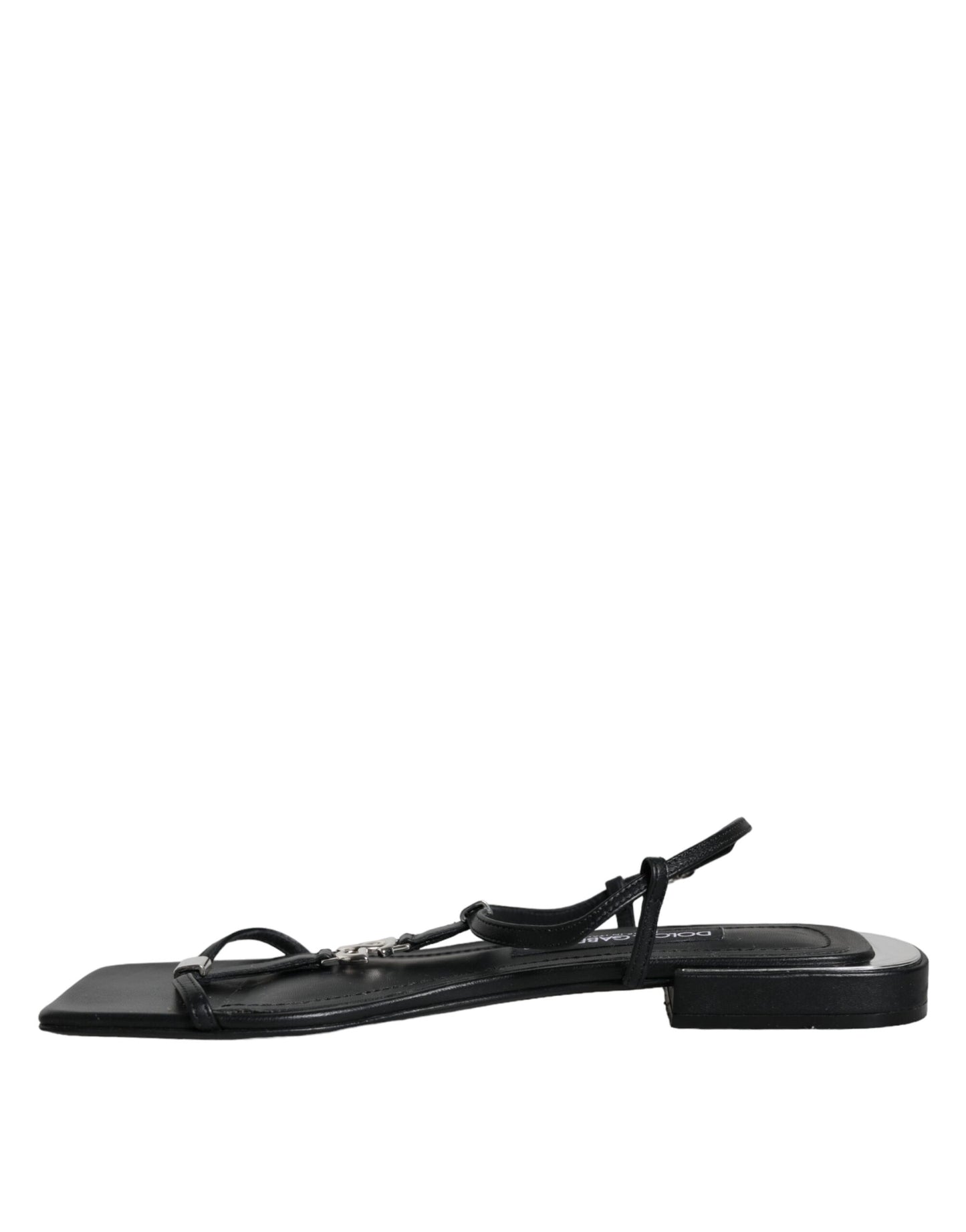 Dolce &amp; Gabbana Black Leather Logo Nilkkahihna Keira Sandals Shoes