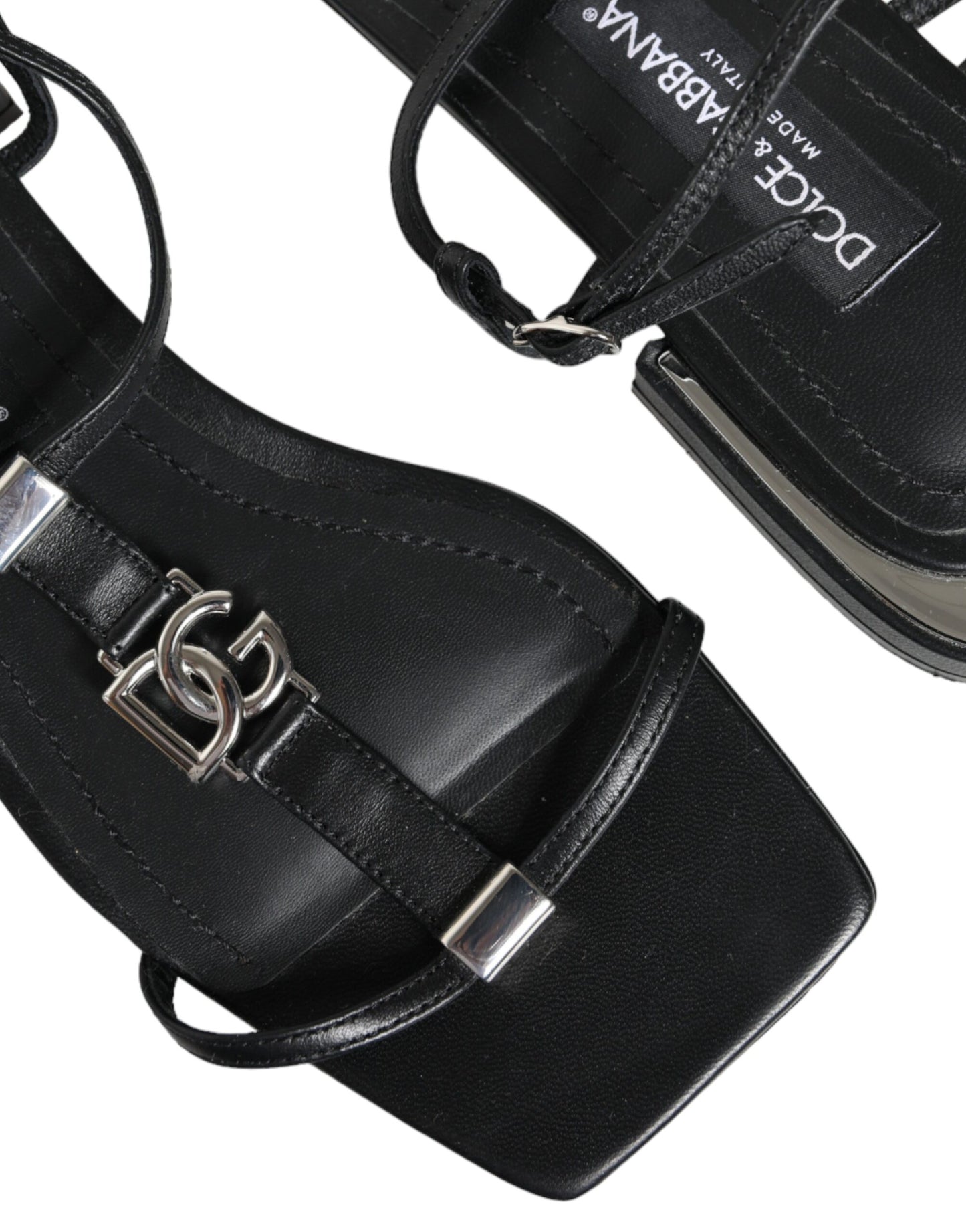 Dolce &amp; Gabbana Black Leather Logo Nilkkahihna Keira Sandals Shoes