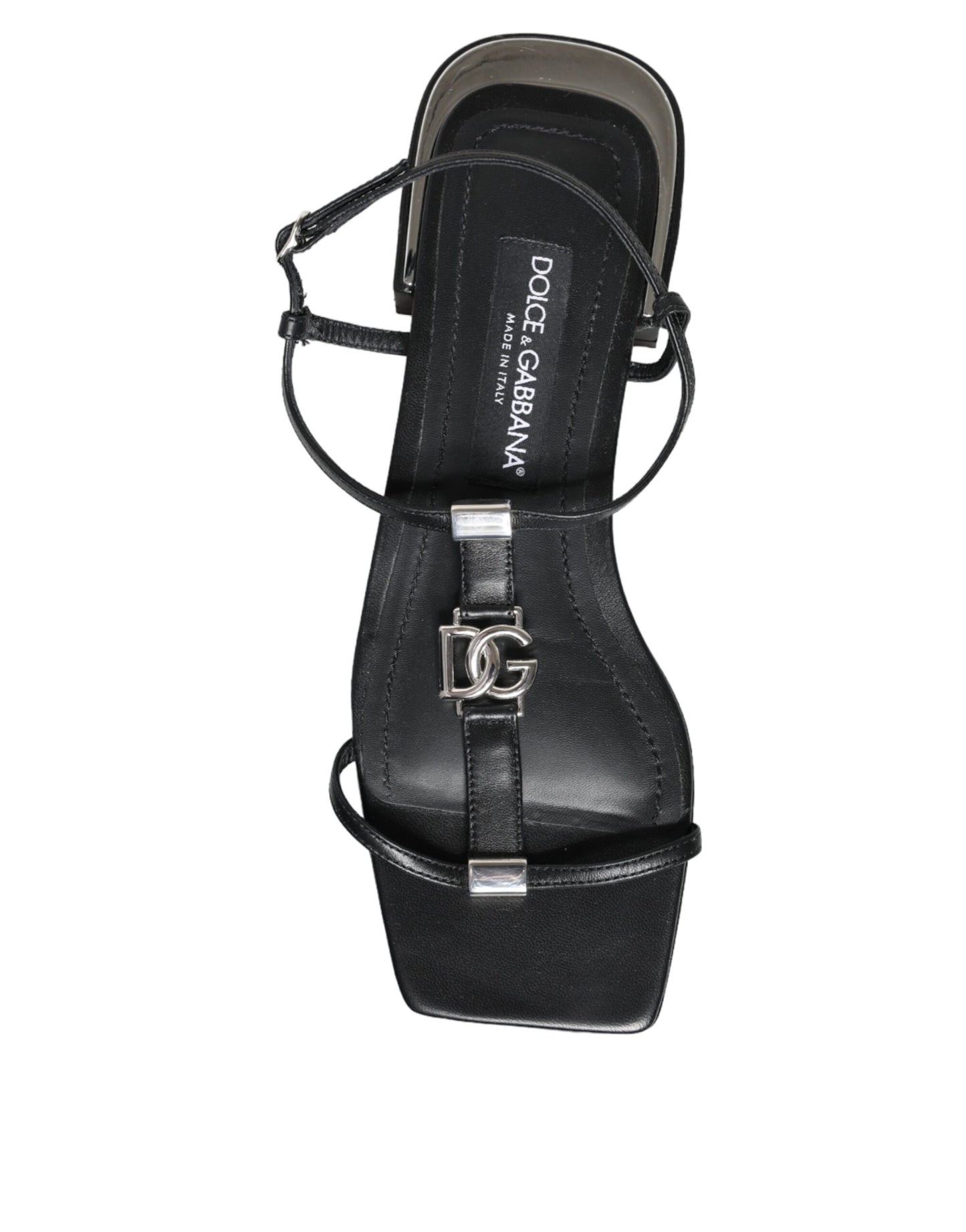 Dolce &amp; Gabbana Black Leather Logo Nilkkahihna Keira Sandals Shoes