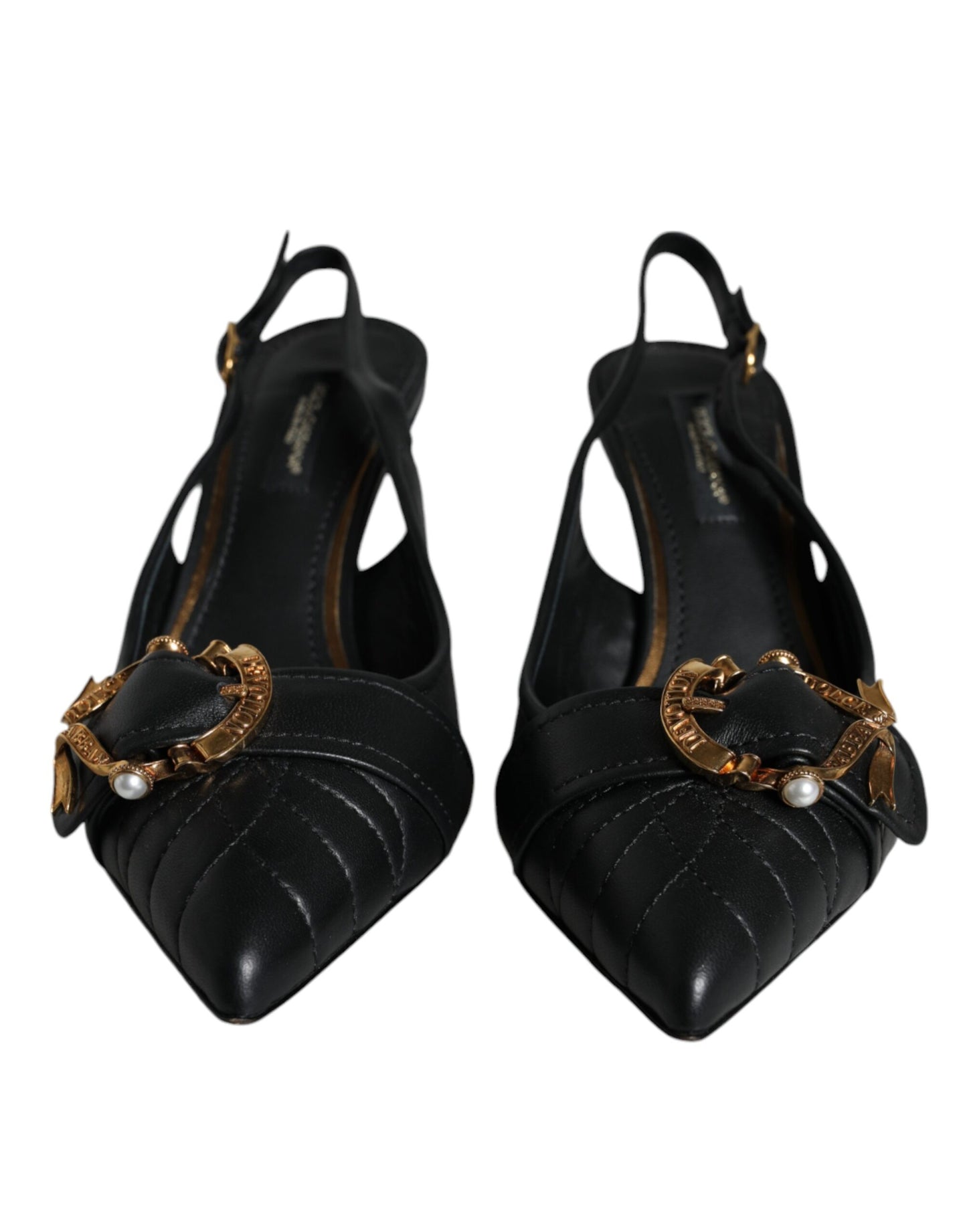 Dolce &amp; Gabbana Black Devotion Leather Heels Slingback Shoes