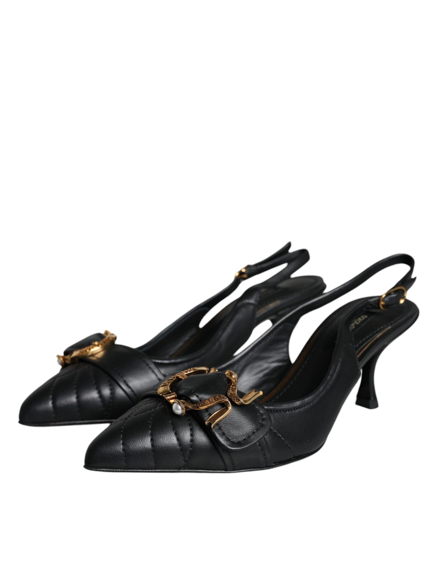 Dolce &amp; Gabbana Black Devotion Leather Heels Slingback Shoes