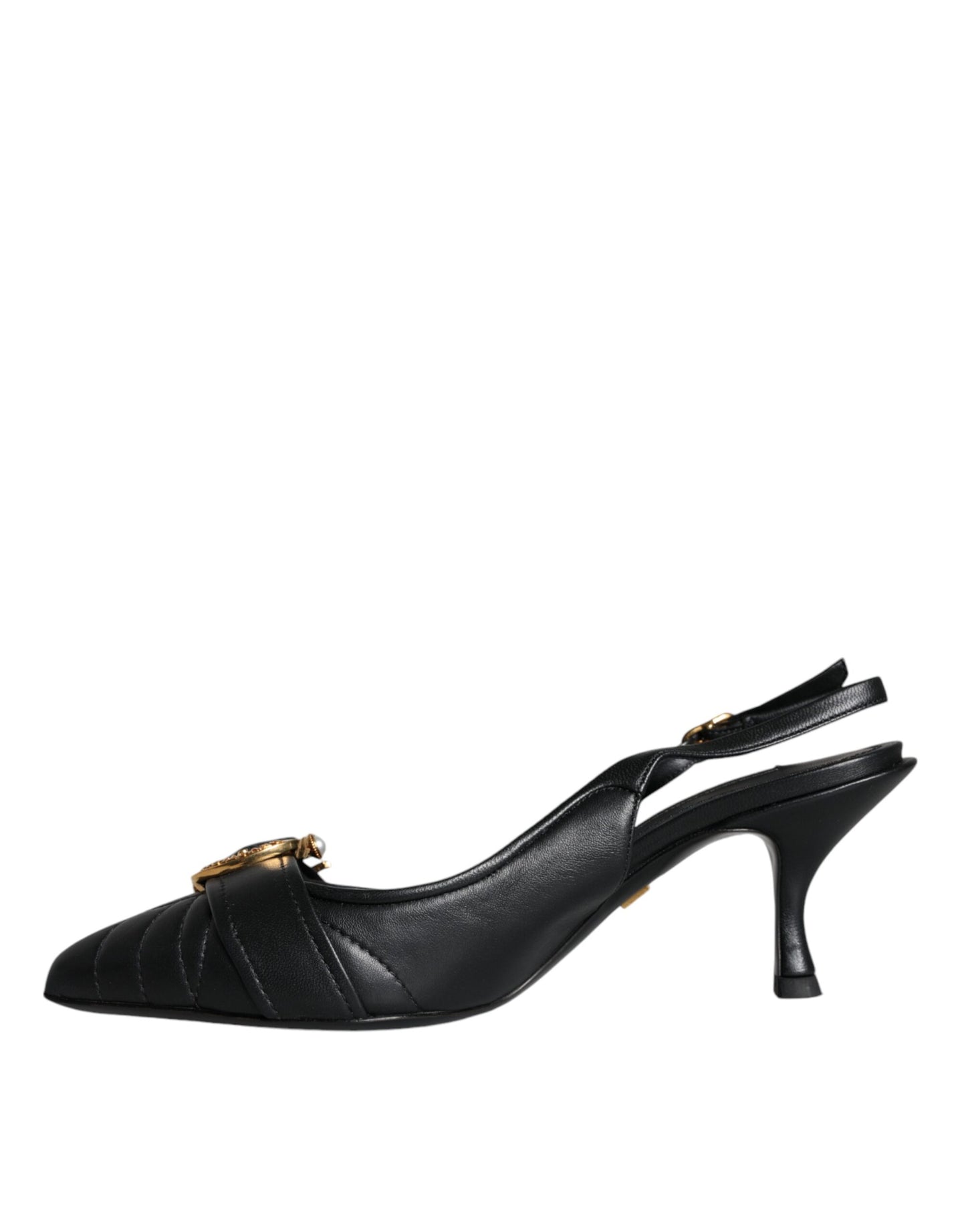 Dolce &amp; Gabbana Black Devotion Leather Heels Slingback Shoes