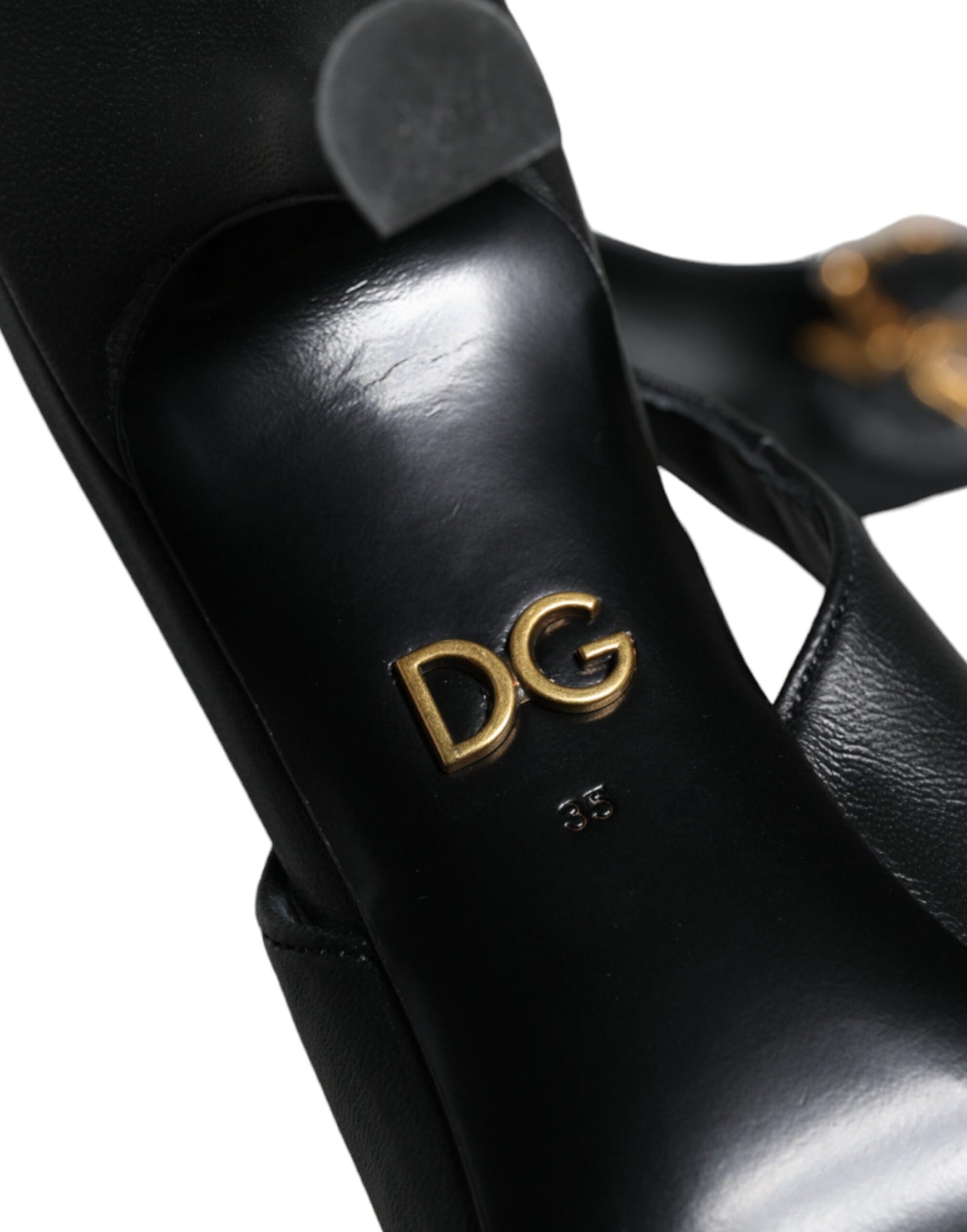 Dolce &amp; Gabbana Black Devotion Leather Heels Slingback Shoes