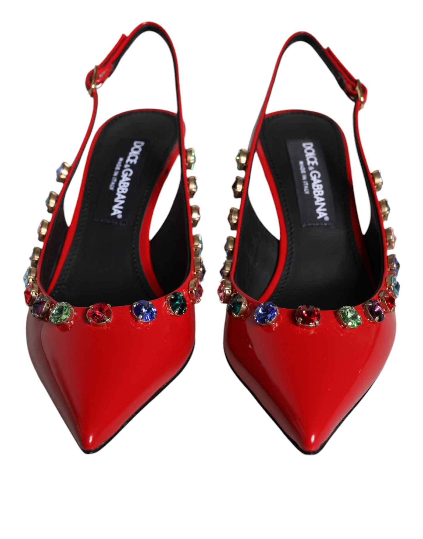 Dolce & Gabbana Rote Leder Kristall Absätze Slingback Schuhe