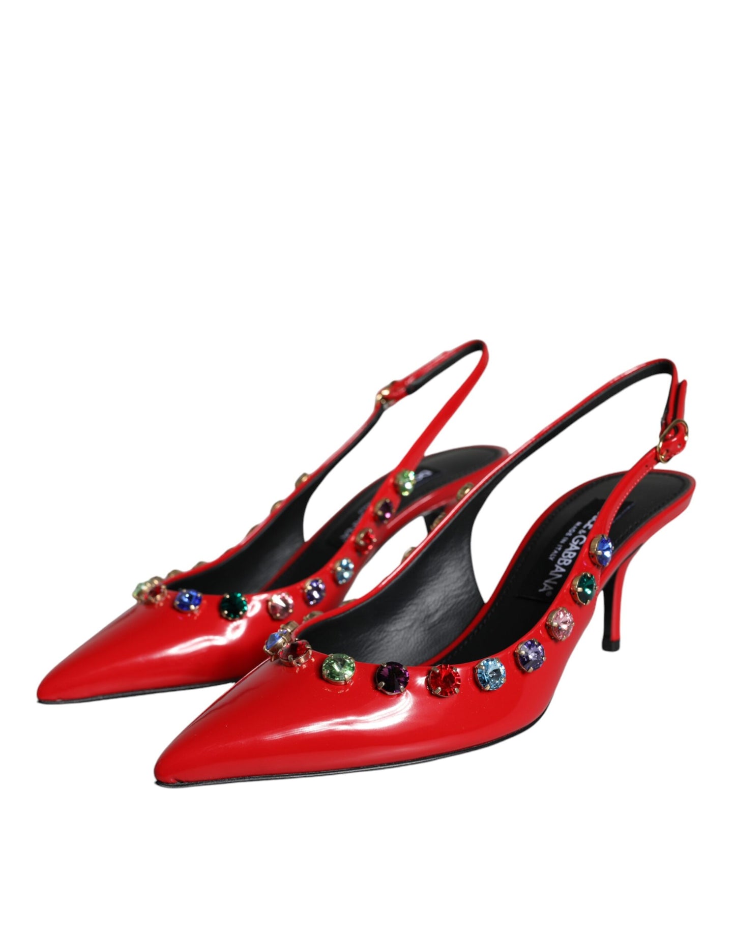 Dolce & Gabbana Rote Leder Kristall Absätze Slingback Schuhe