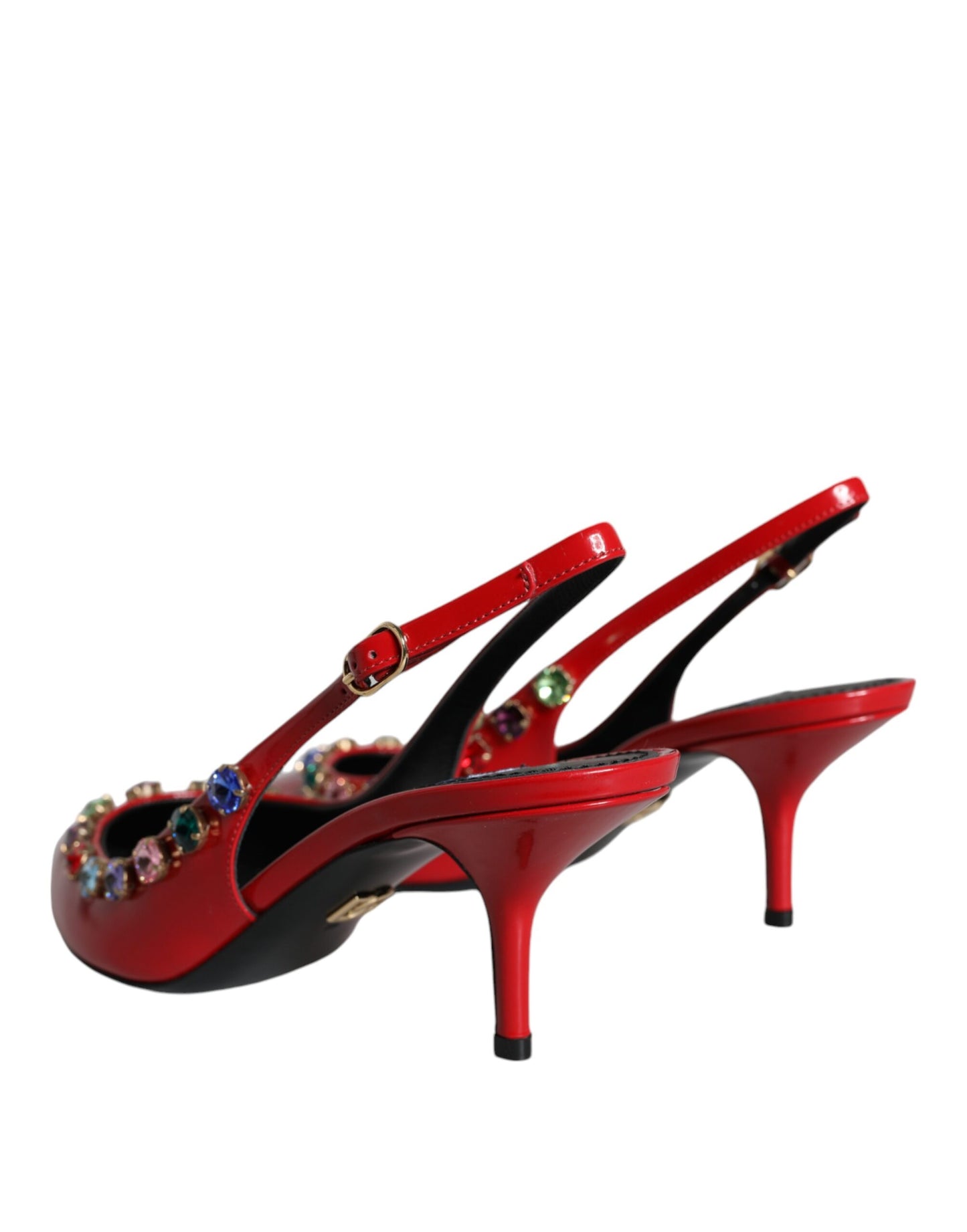 Dolce & Gabbana Rote Leder Kristall Absätze Slingback Schuhe