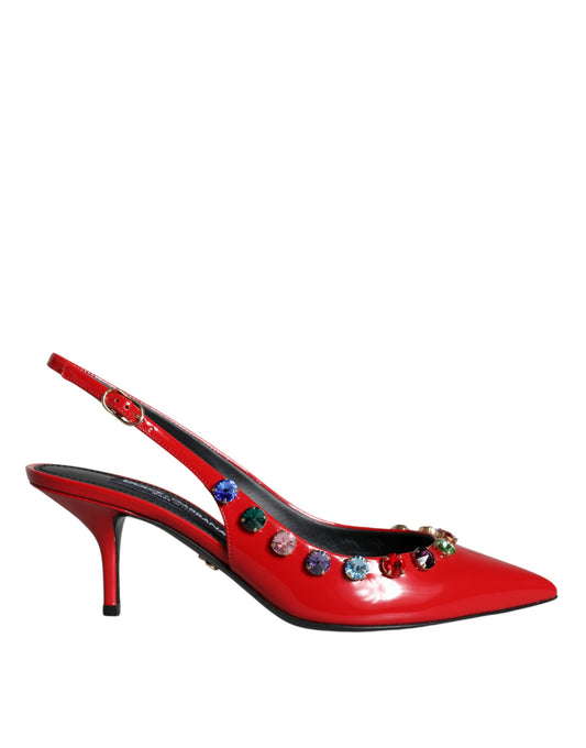 Dolce & Gabbana Rote Leder Kristall Absätze Slingback Schuhe