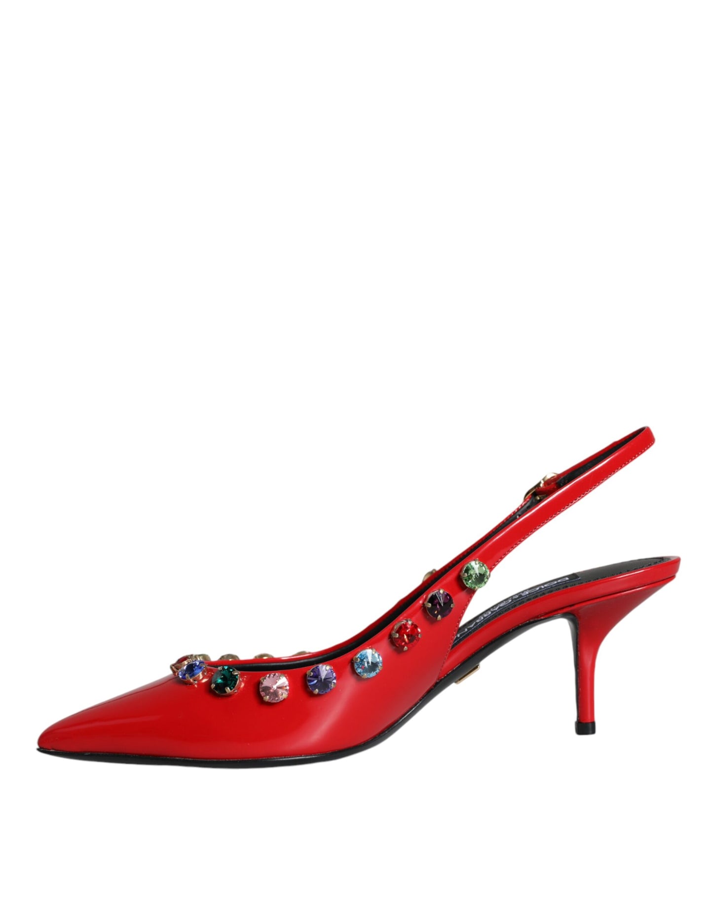 Dolce & Gabbana Rote Leder Kristall Absätze Slingback Schuhe