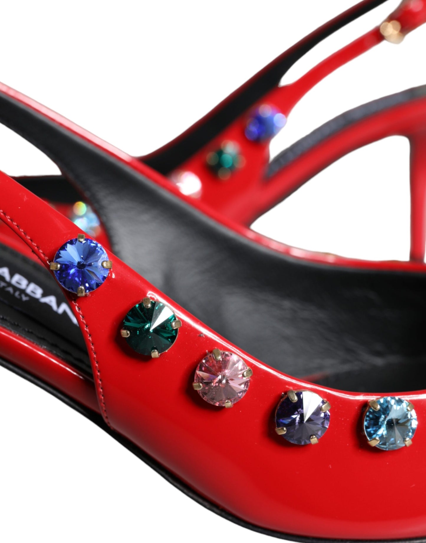 Dolce & Gabbana Rote Leder Kristall Absätze Slingback Schuhe