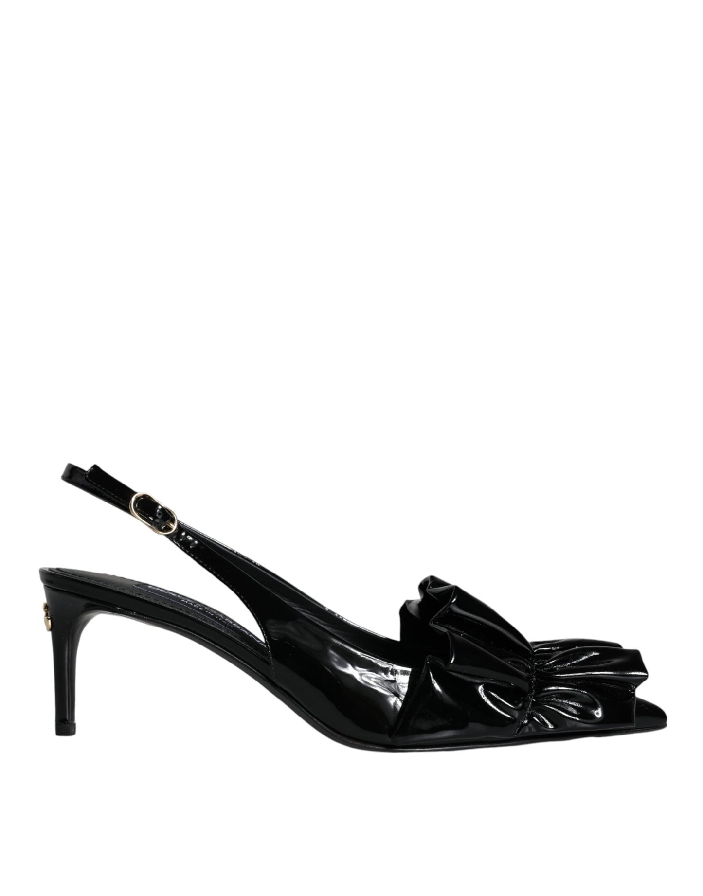 Dolce & Gabbana Schwarze Lackleder Heels Slingback Schuhe