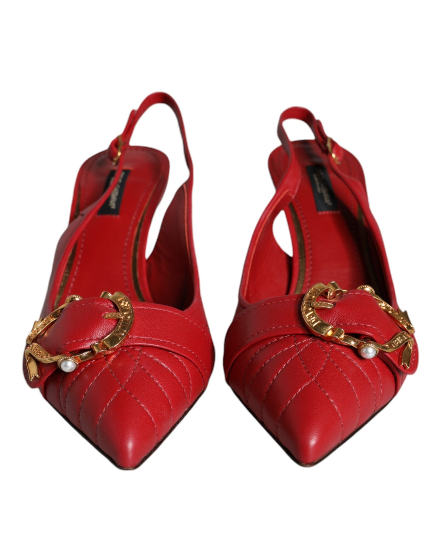 Dolce & Gabbana Rote Devotion Leder Heels Slingback Schuhe