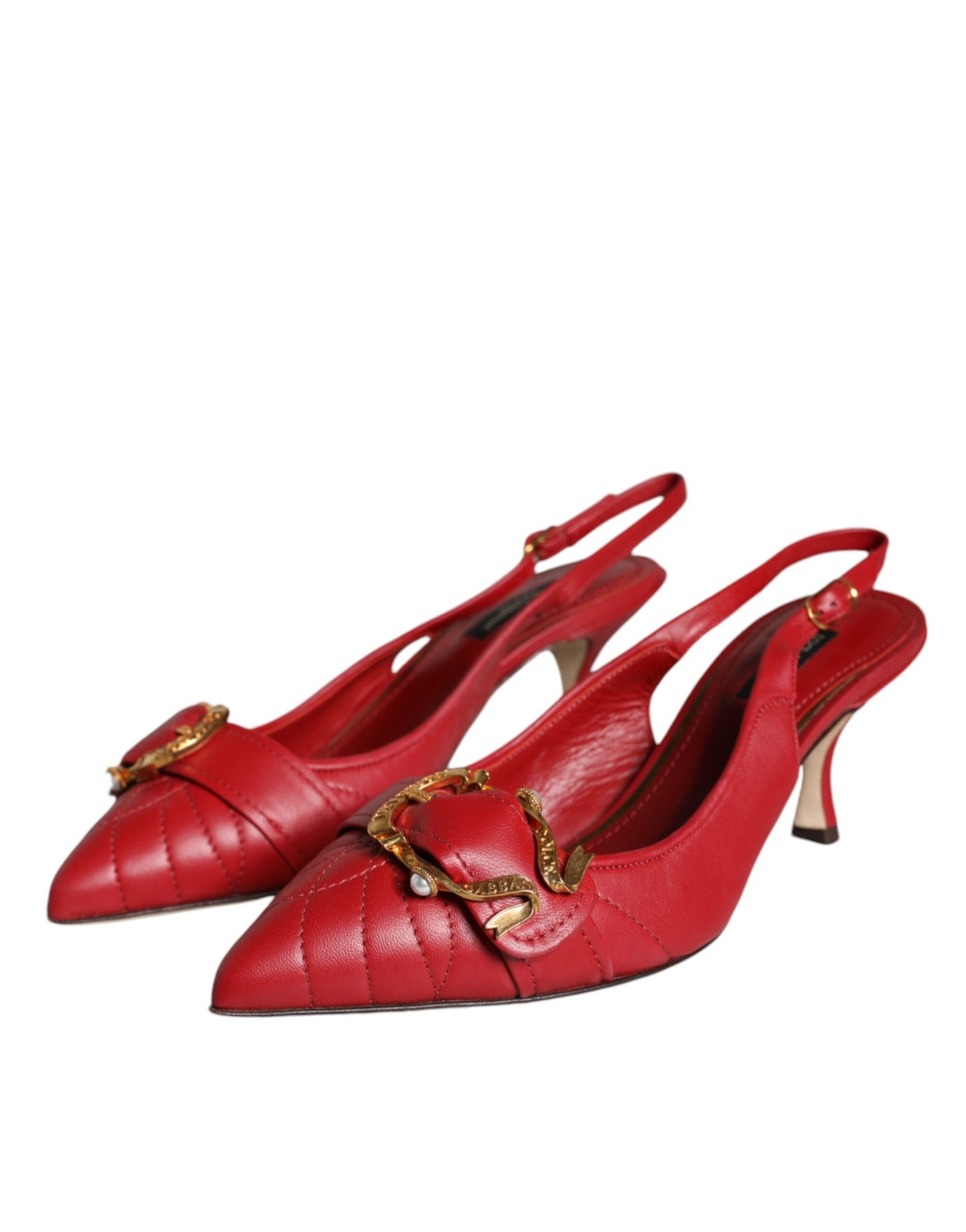 Dolce & Gabbana Rote Devotion Leder Heels Slingback Schuhe