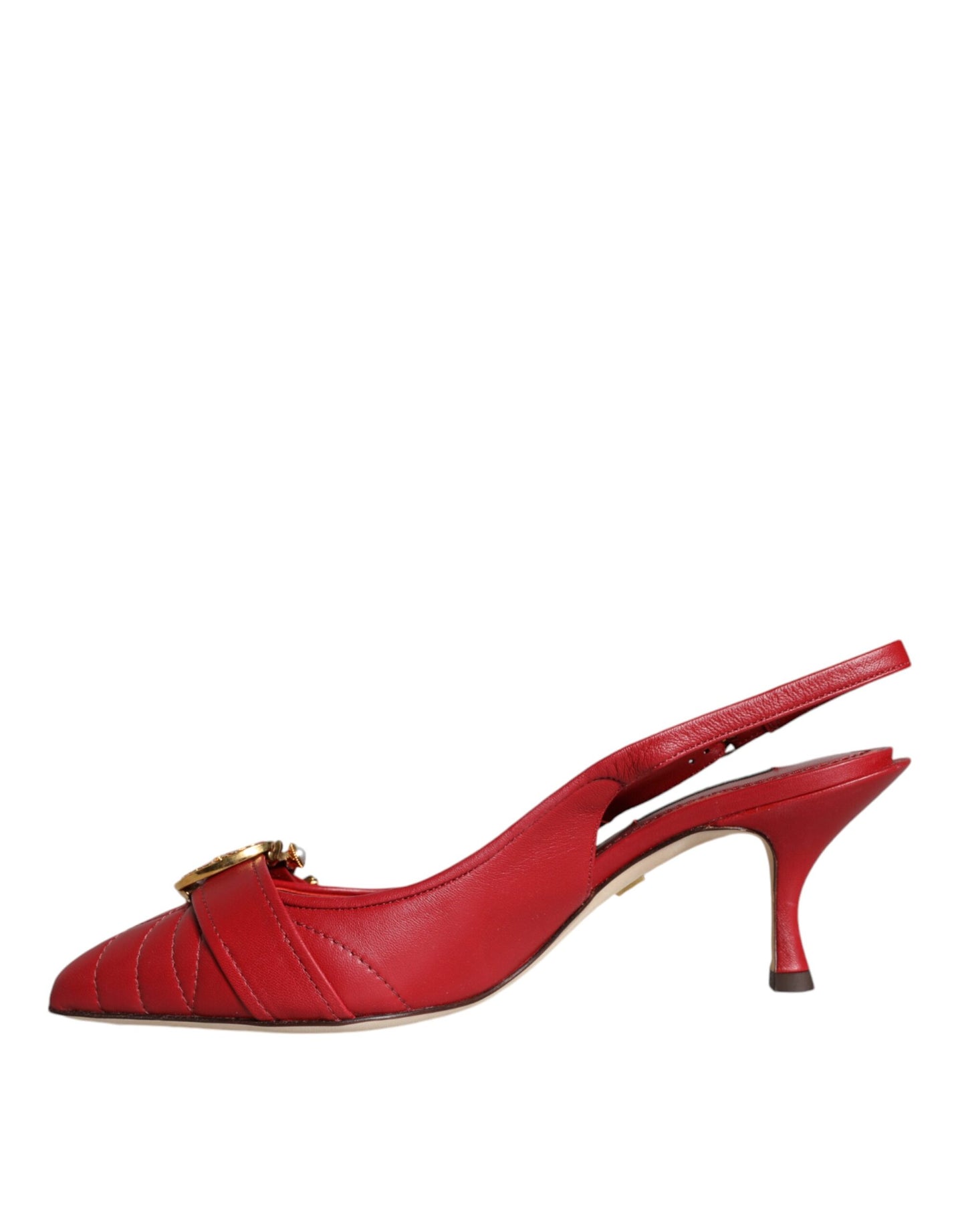 Dolce & Gabbana Rote Devotion Leder Heels Slingback Schuhe