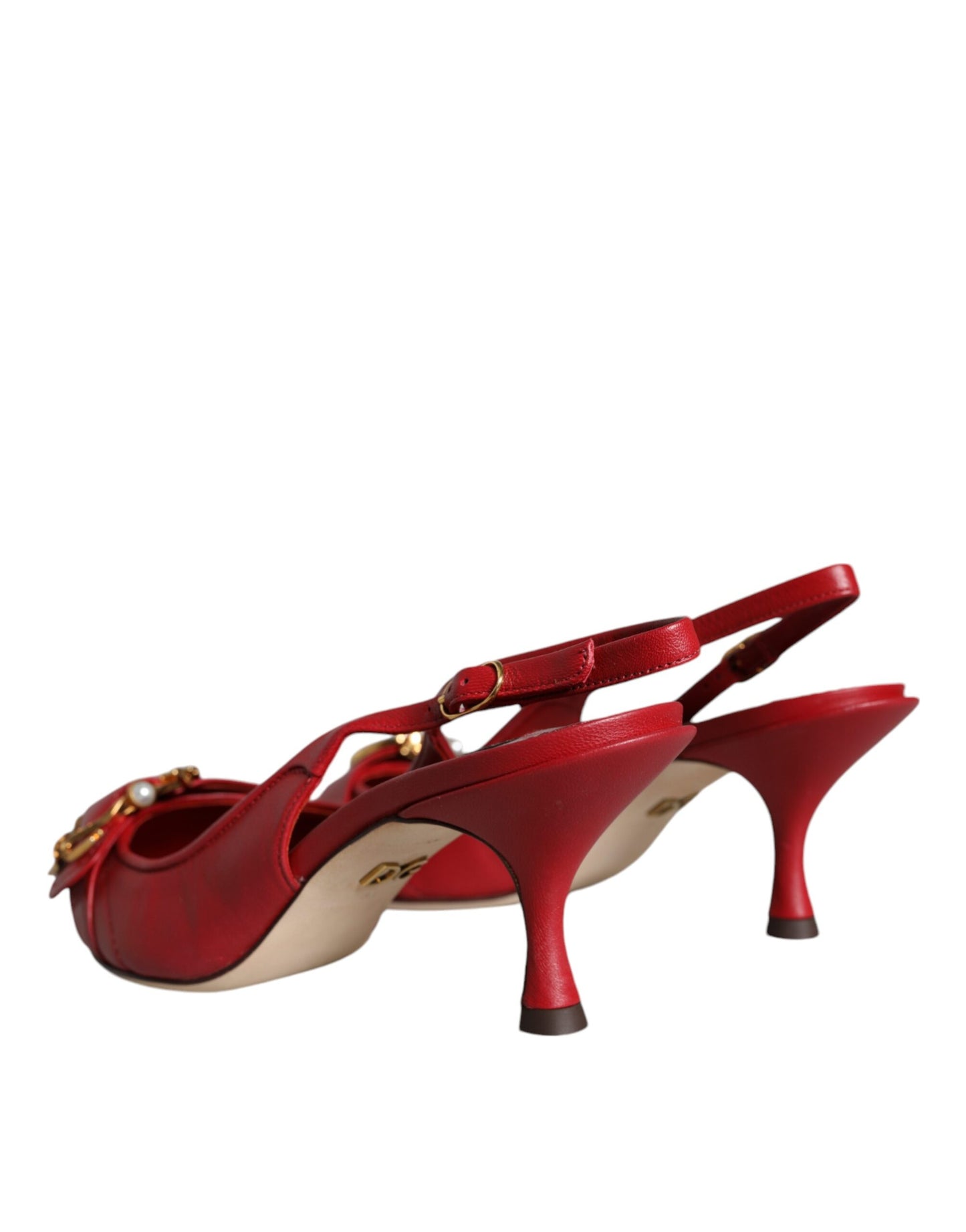 Dolce & Gabbana Rote Devotion Leder Heels Slingback Schuhe