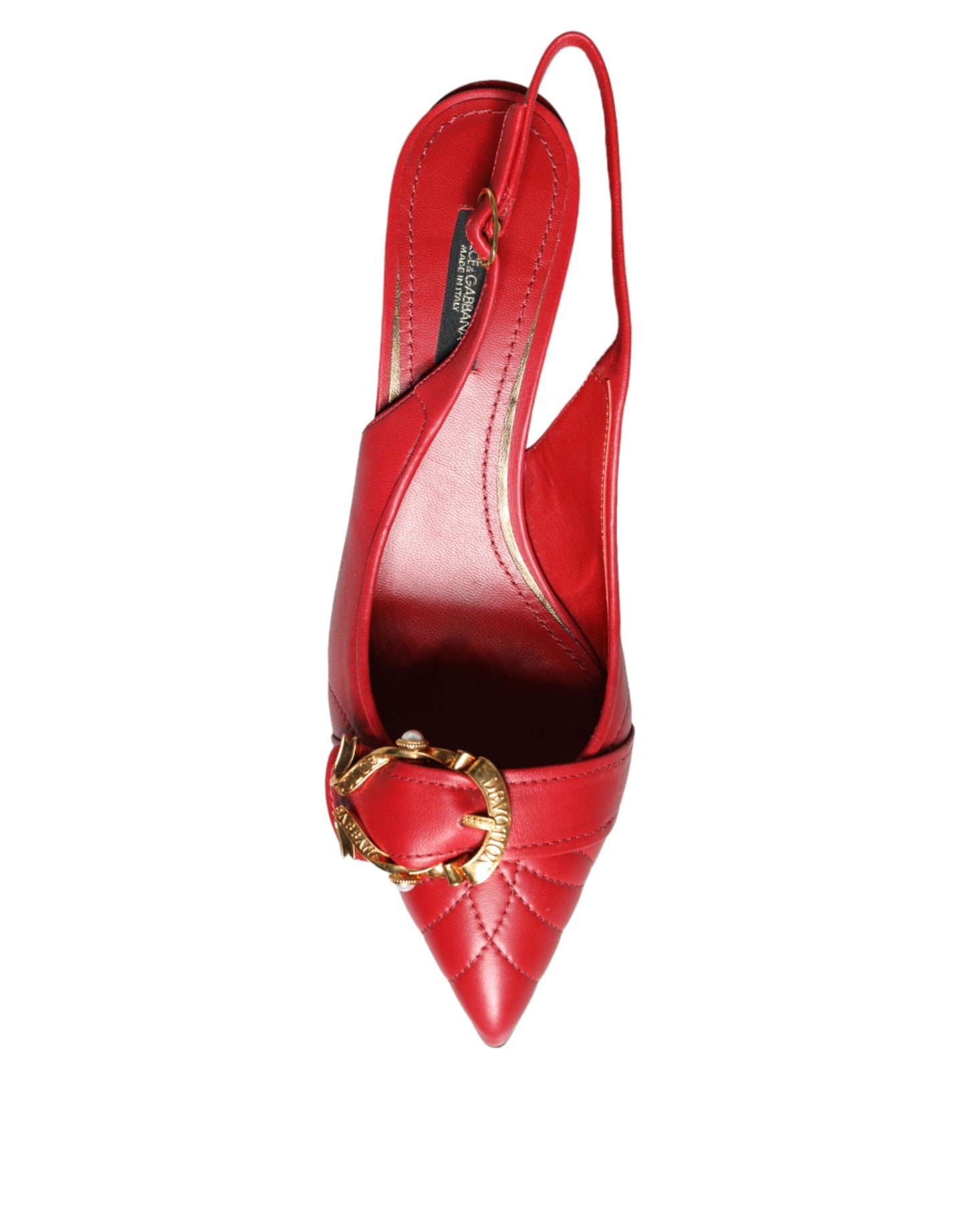 Dolce & Gabbana Rote Devotion Leder Heels Slingback Schuhe