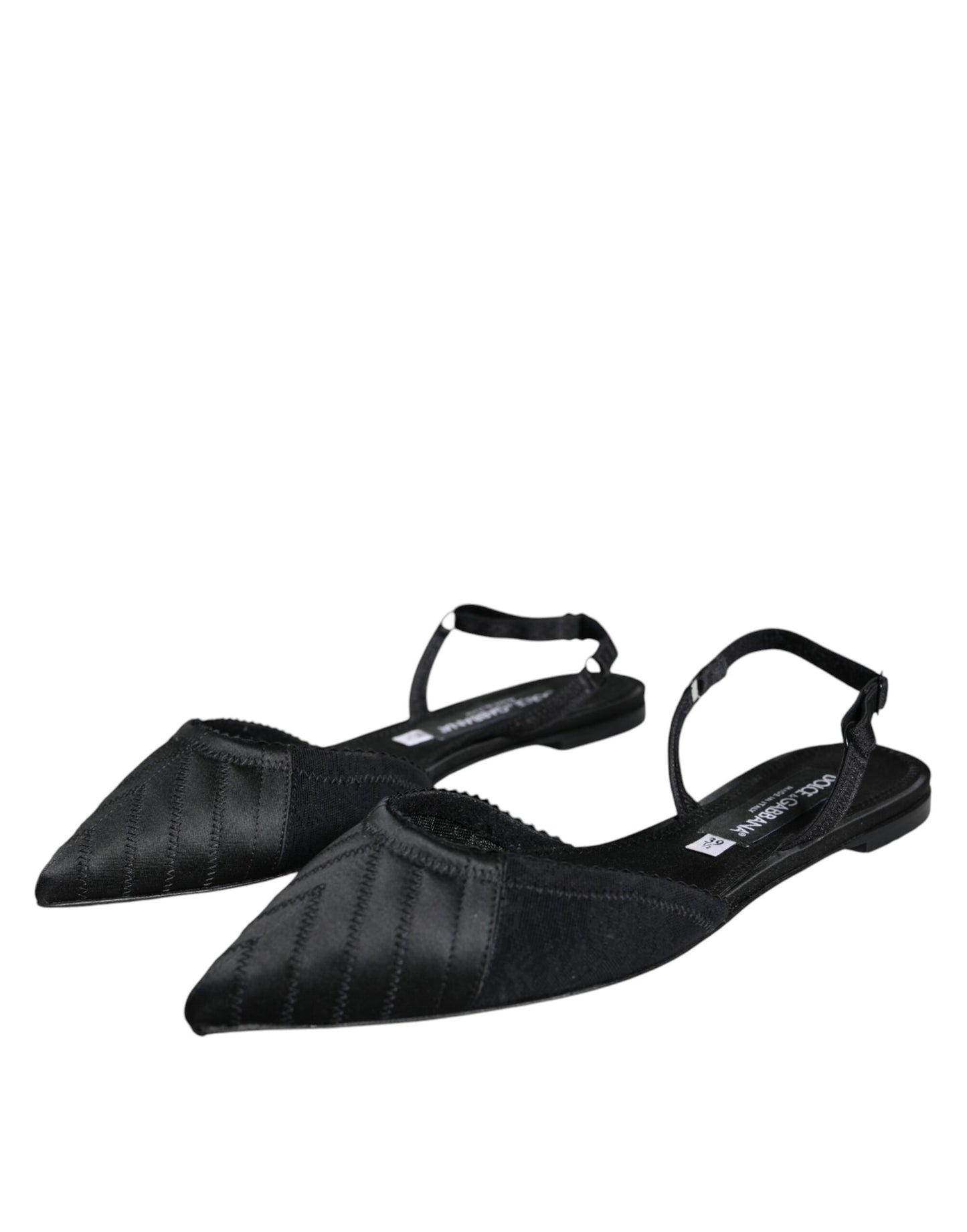 Dolce &amp; Gabbana Black Satin Flats Slingback Sandals Shoes