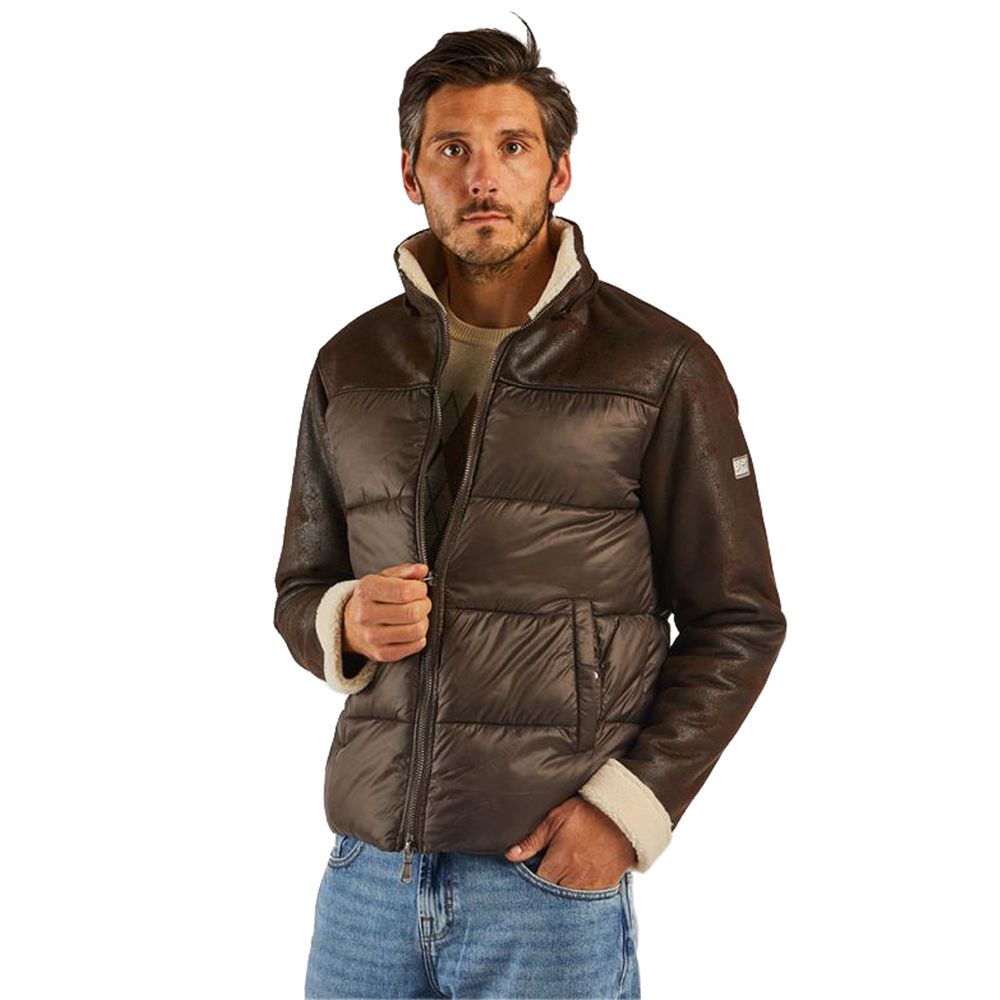 Yes Zee Brown Nylon Quilted Jacket for Men