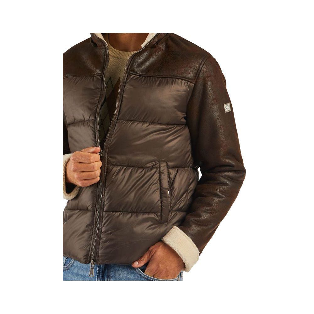 Yes Zee Brown Nylon Quilted Jacket for Men