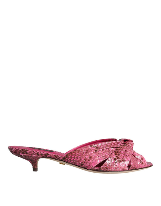 Dolce &amp; Gabbana Pink Python Leather Kitten Heels Slides -kengät