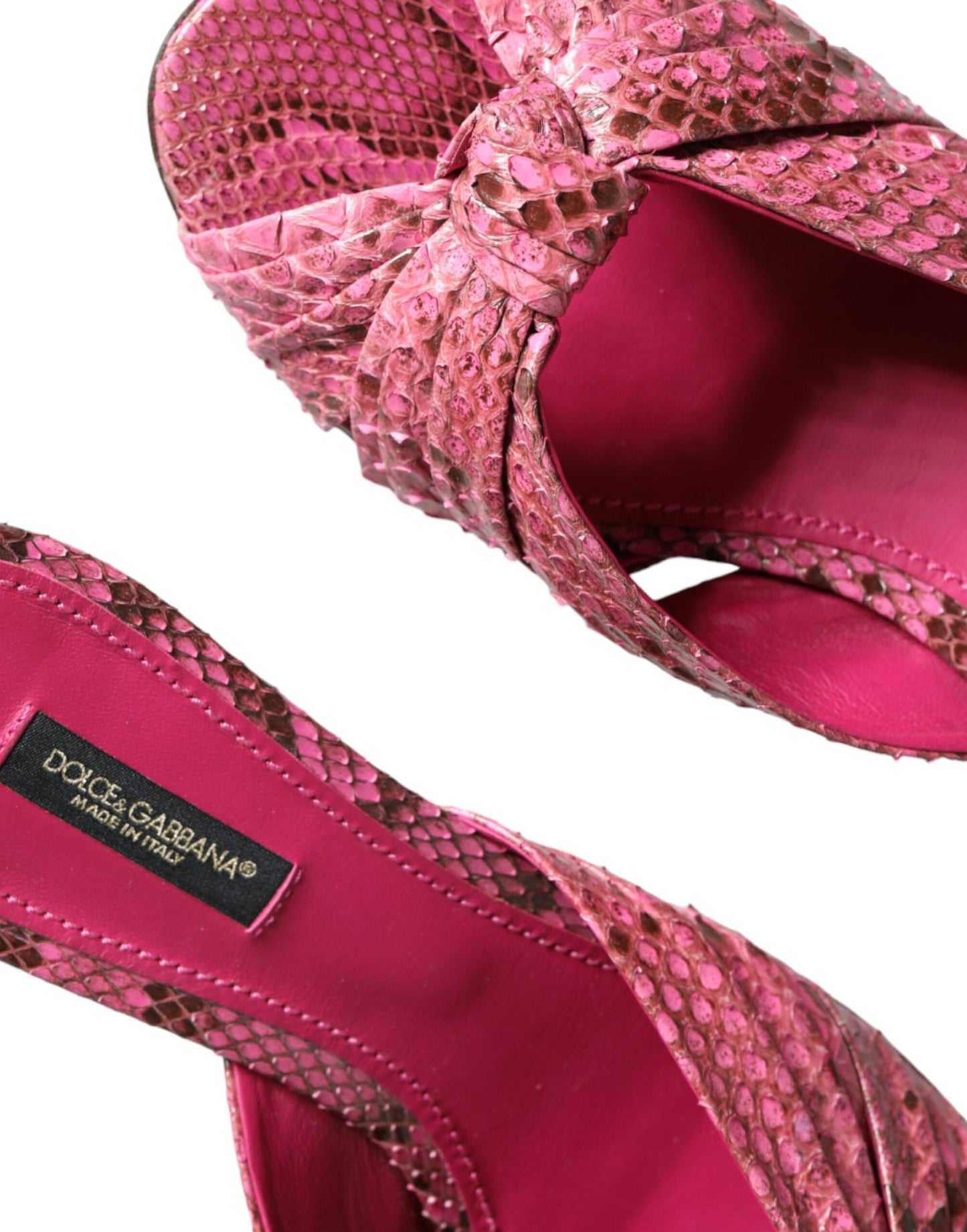 Dolce &amp; Gabbana Pink Python Leather Kitten Heels Slides Shoes