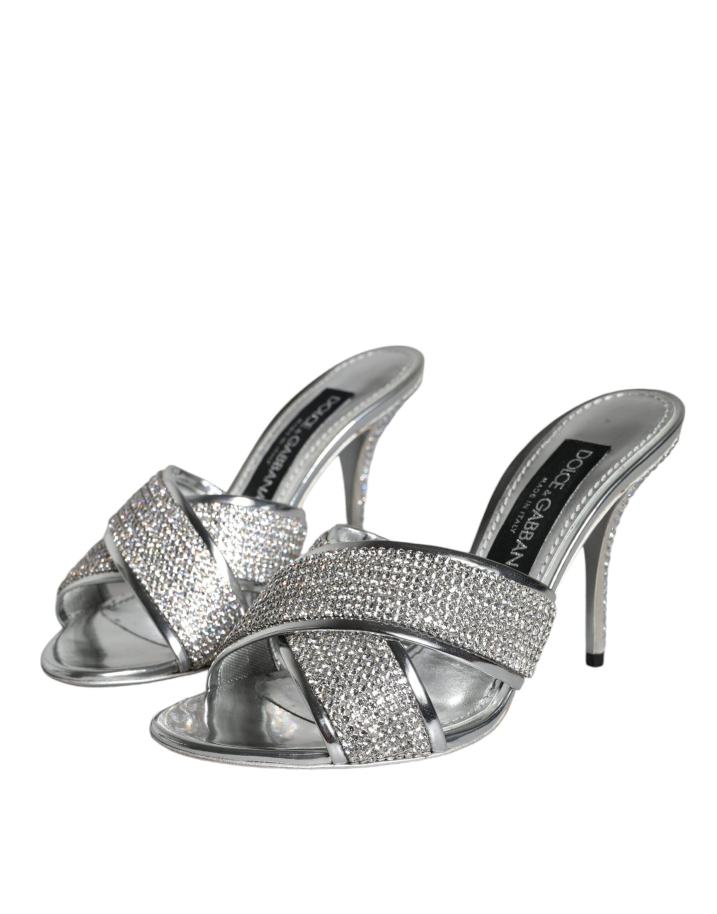 Dolce &amp; Gabbana Silver Crystals Keira Heels Slides Shoes