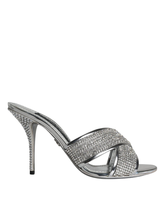 Dolce &amp; Gabbana Silver Crystals Keira Heels Slides -kengät