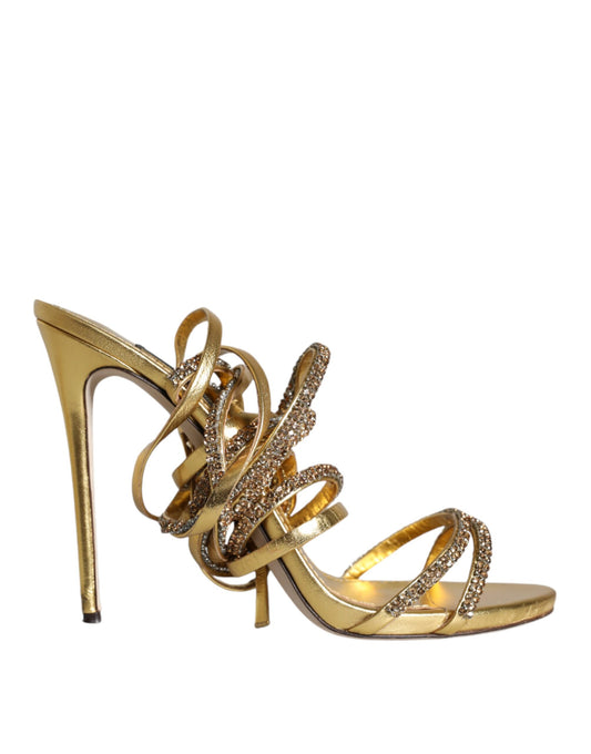 Dolce &amp; Gabbana Gold Crystals Keira Heels Sandals -kengät