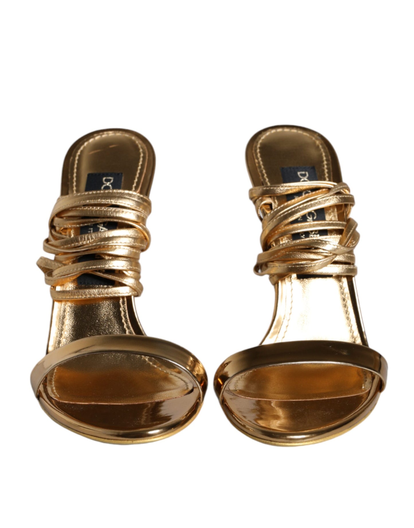 Dolce &amp; Gabbana Gold Leather High Heels Sandals Shoes