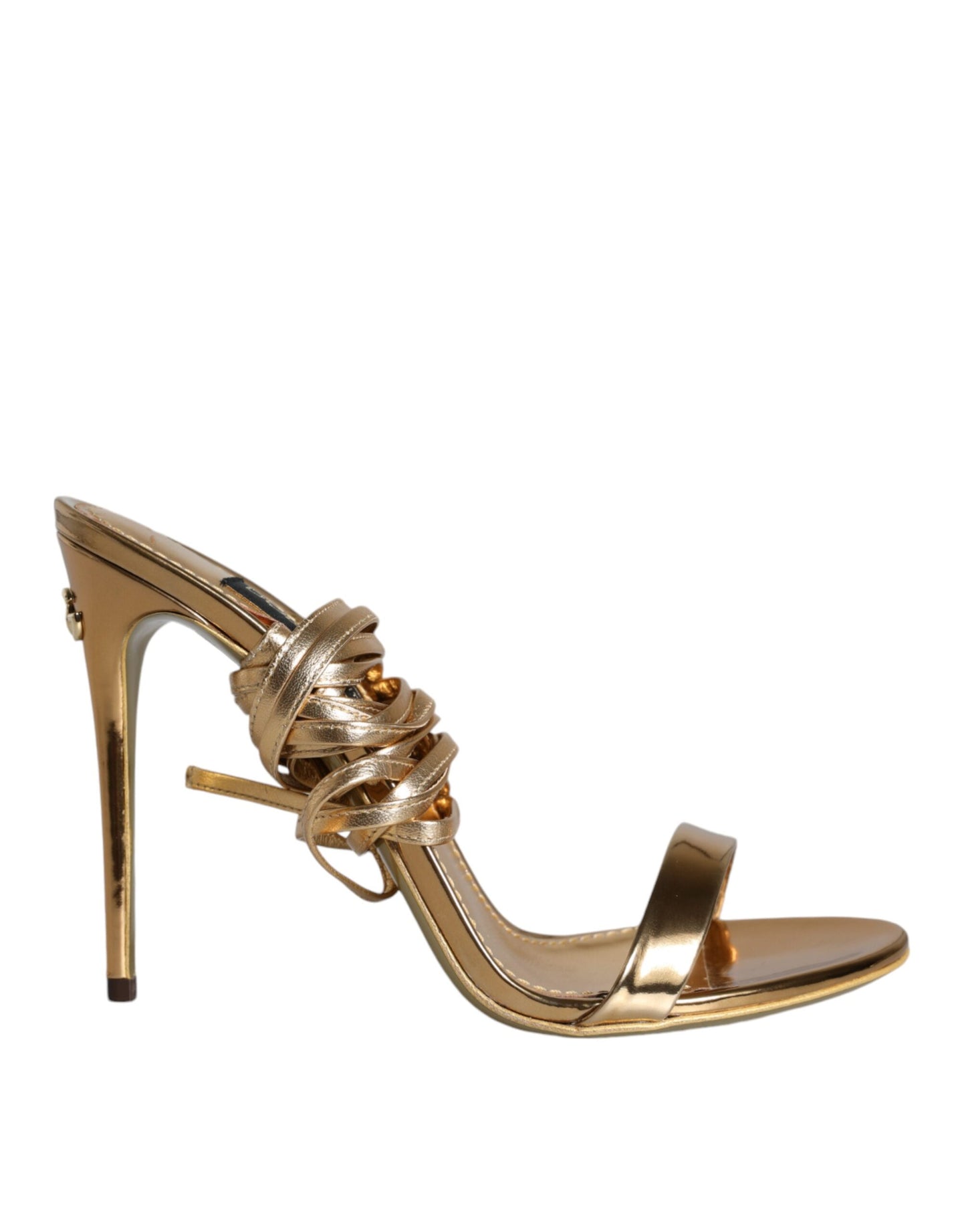 Dolce &amp; Gabbana Gold Leather High Heels Sandals Shoes