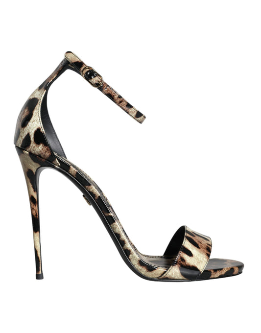 Dolce &amp; Gabbana Brown Leopard KEIRA Ankle Strap Sandals Shoes