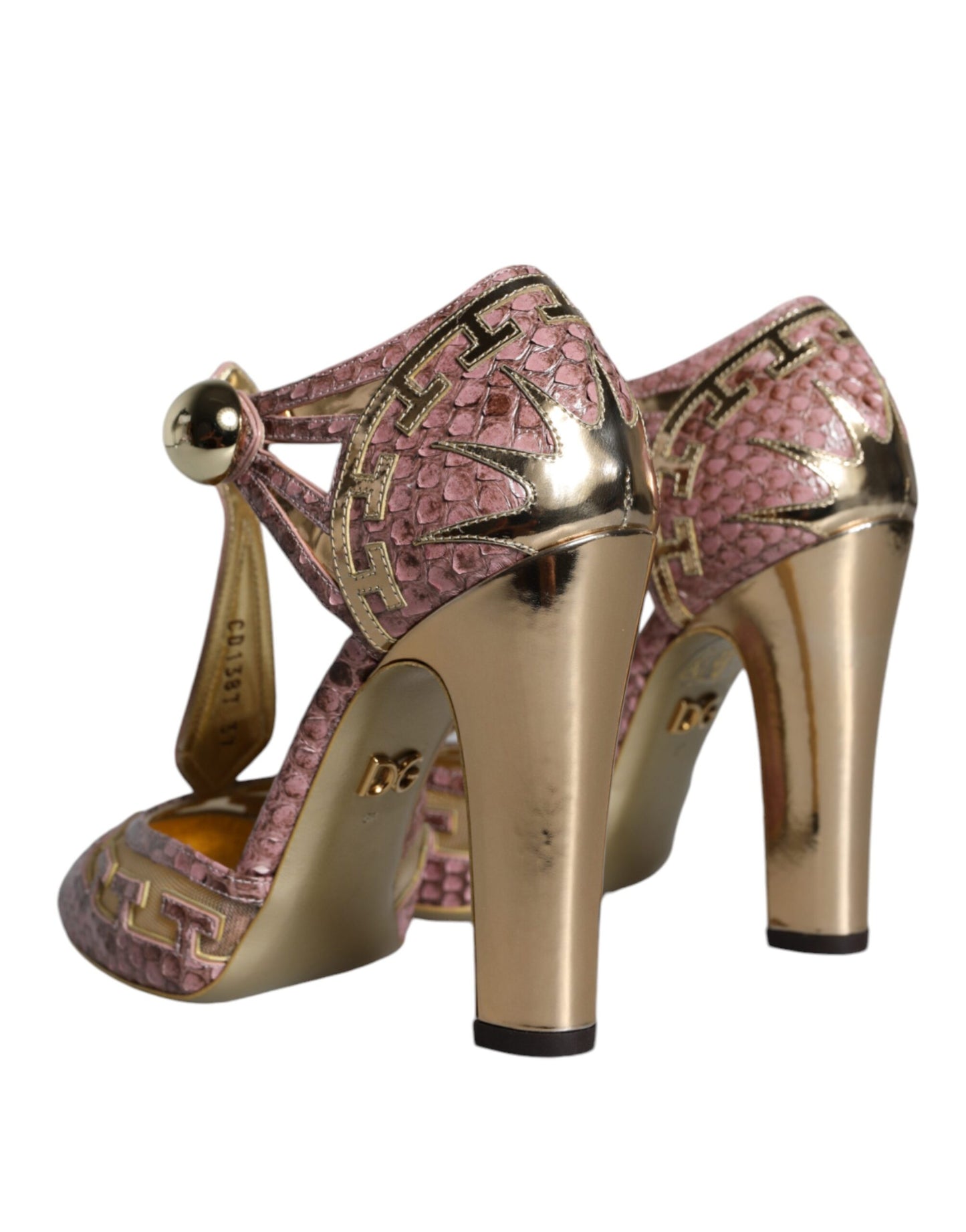 Dolce & Gabbana Rosa Gold Leder Pumps T-Riemen Sandalen Schuhe