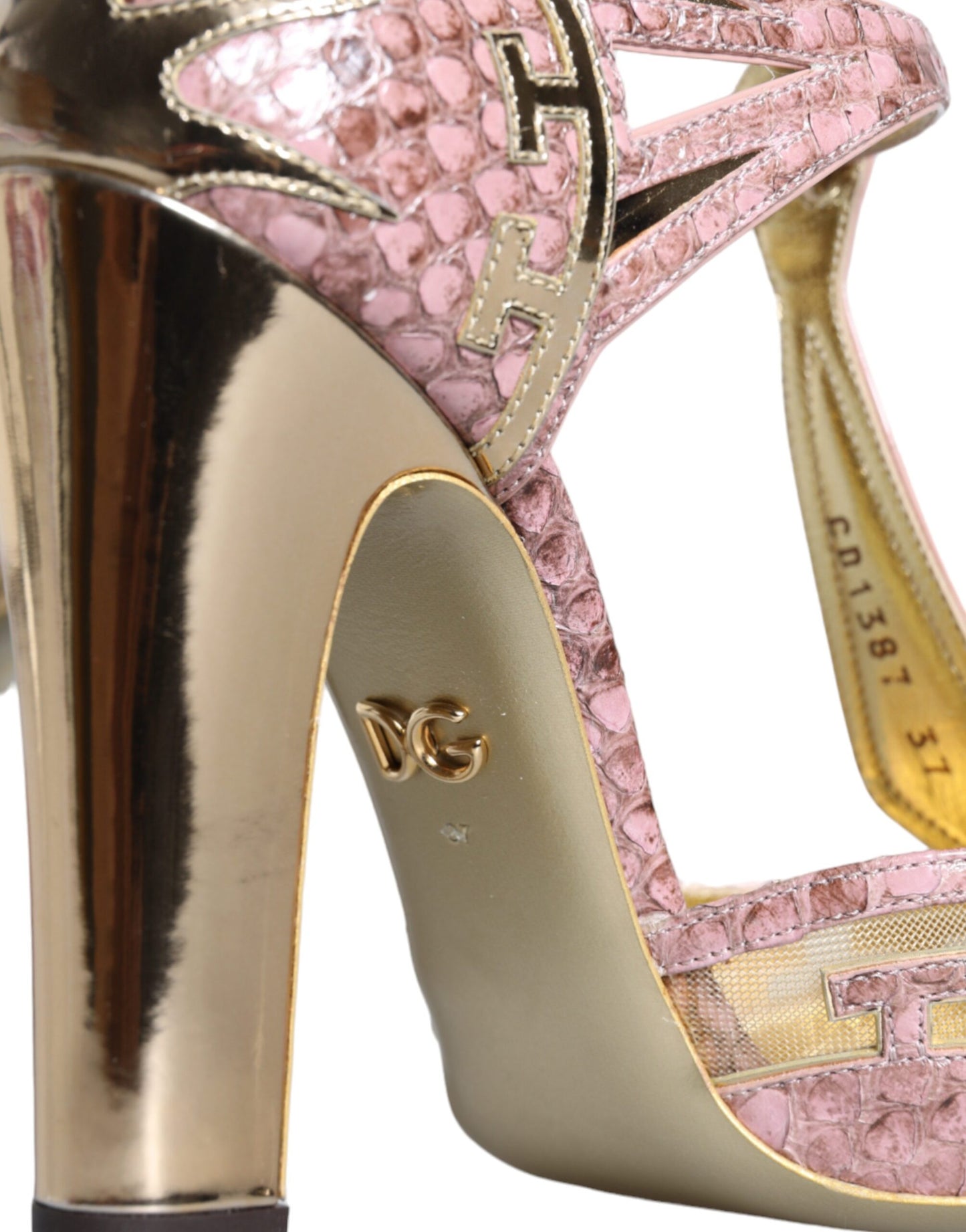 Dolce & Gabbana Rosa Gold Leder Pumps T-Riemen Sandalen Schuhe