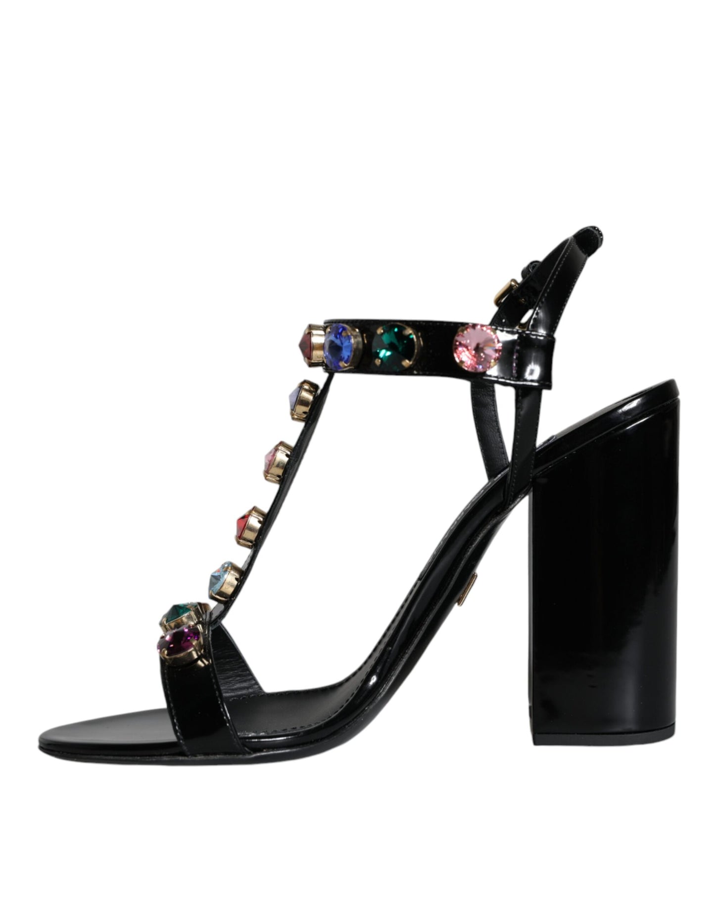 Dolce & Gabbana Schwarze Kristall-Leder T-Riemen-Sandalen Schuhe