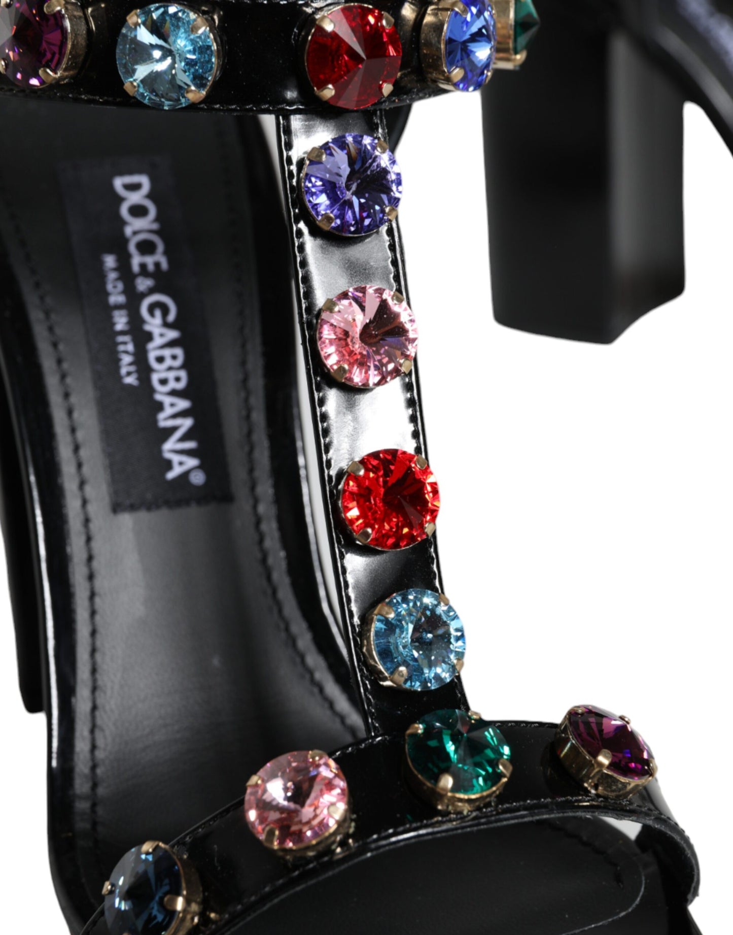 Dolce & Gabbana Schwarze Kristall-Leder T-Riemen-Sandalen Schuhe