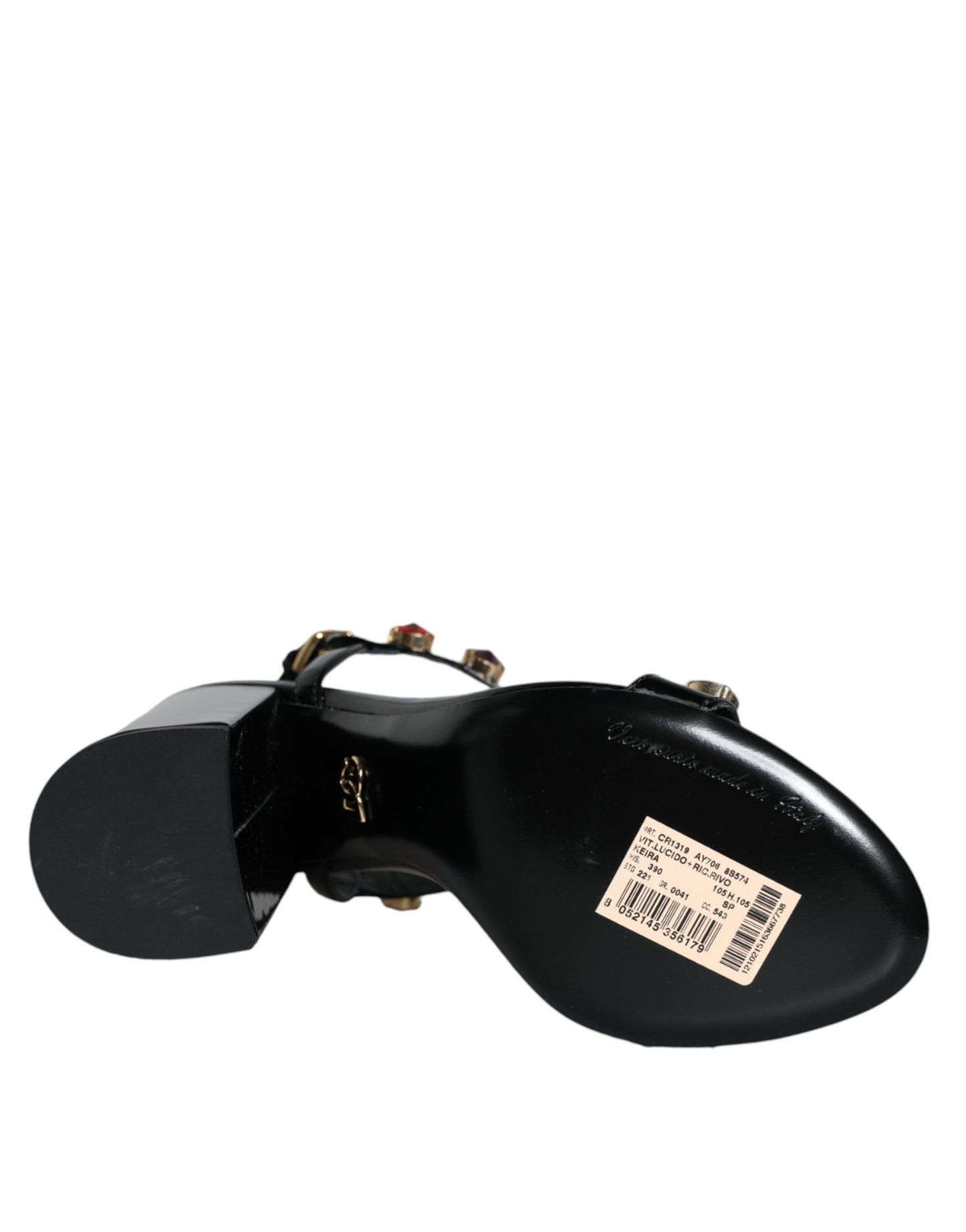 Dolce & Gabbana Schwarze Kristall-Leder T-Riemen-Sandalen Schuhe