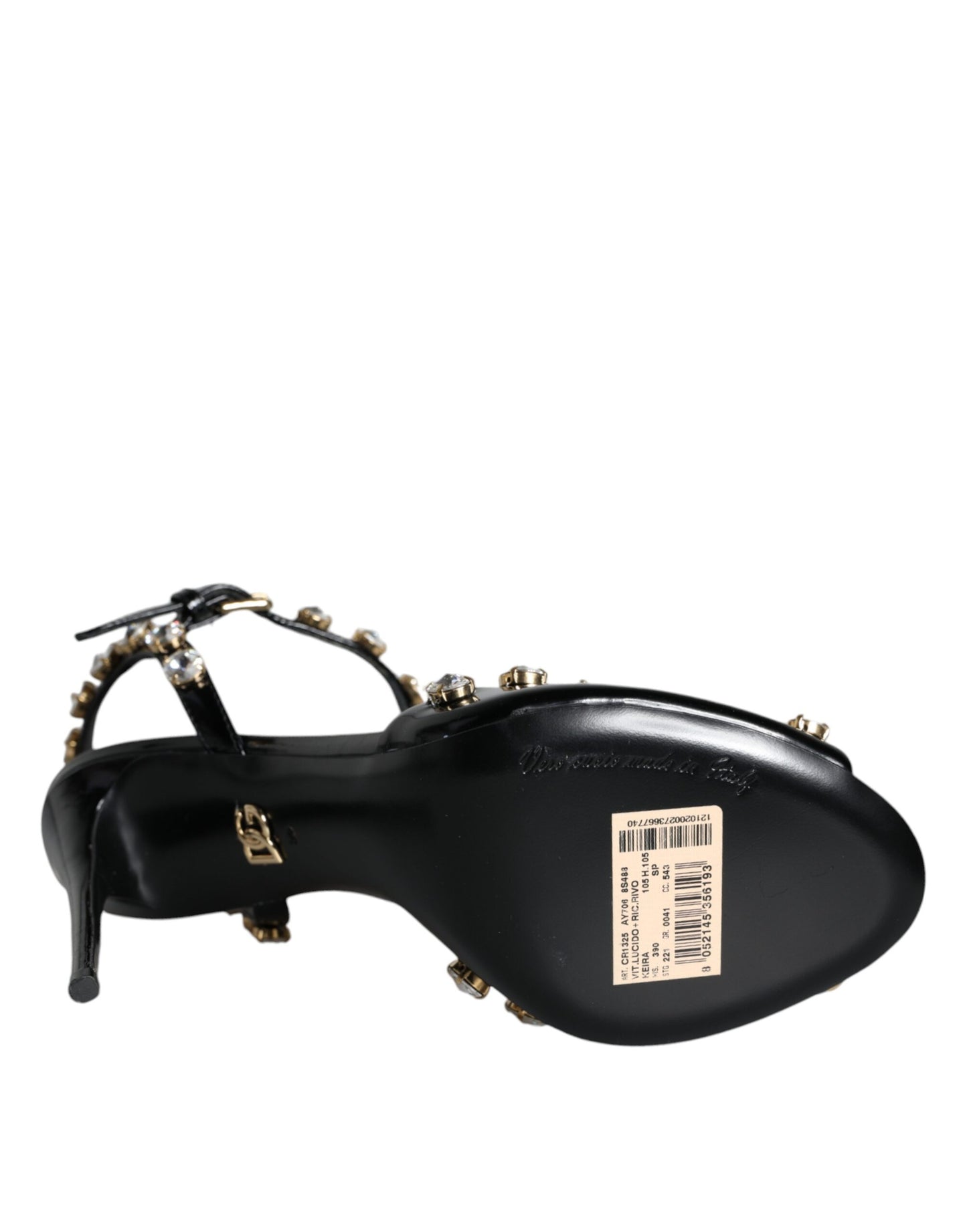 Dolce & Gabbana Schwarze Leder-Kristall-Knöchelriemen-Sandalen Schuhe