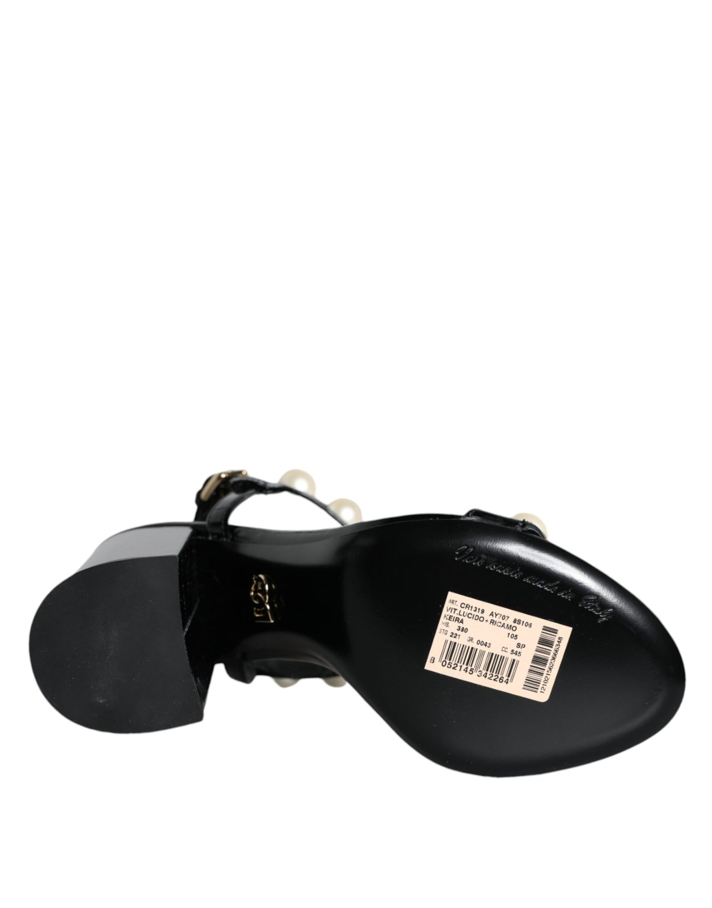 Dolce & Gabbana Schwarze Leder Perlen T-Riemen Sandalen Schuhe