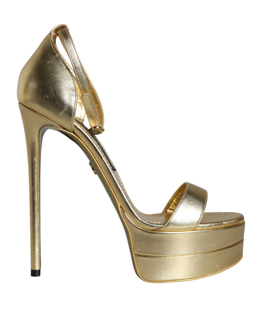 Dolce &amp; Gabbana Gold Leather Platform Keira Sandals Shoes