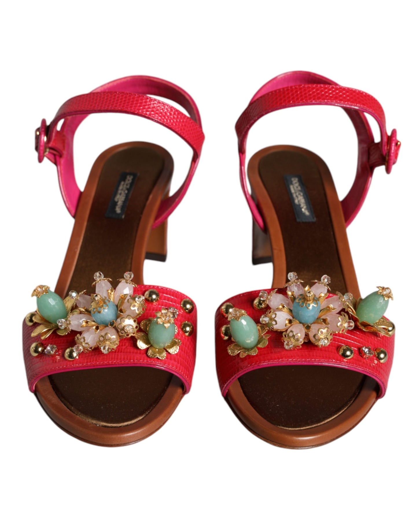 Dolce & Gabbana Fuchsia Leder verschönert Keira Sandalen Schuhe