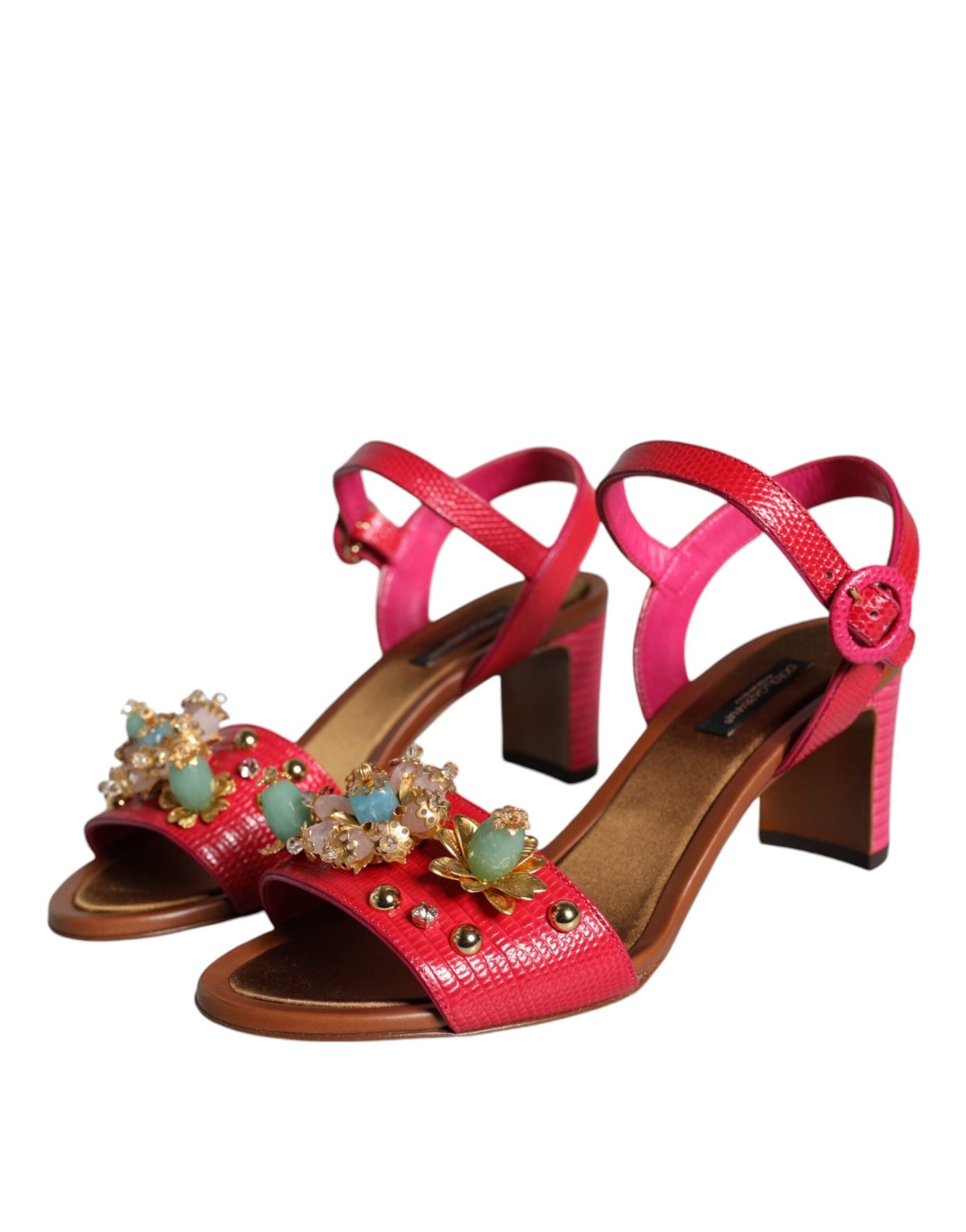 Dolce & Gabbana Fuchsia Leder verschönert Keira Sandalen Schuhe