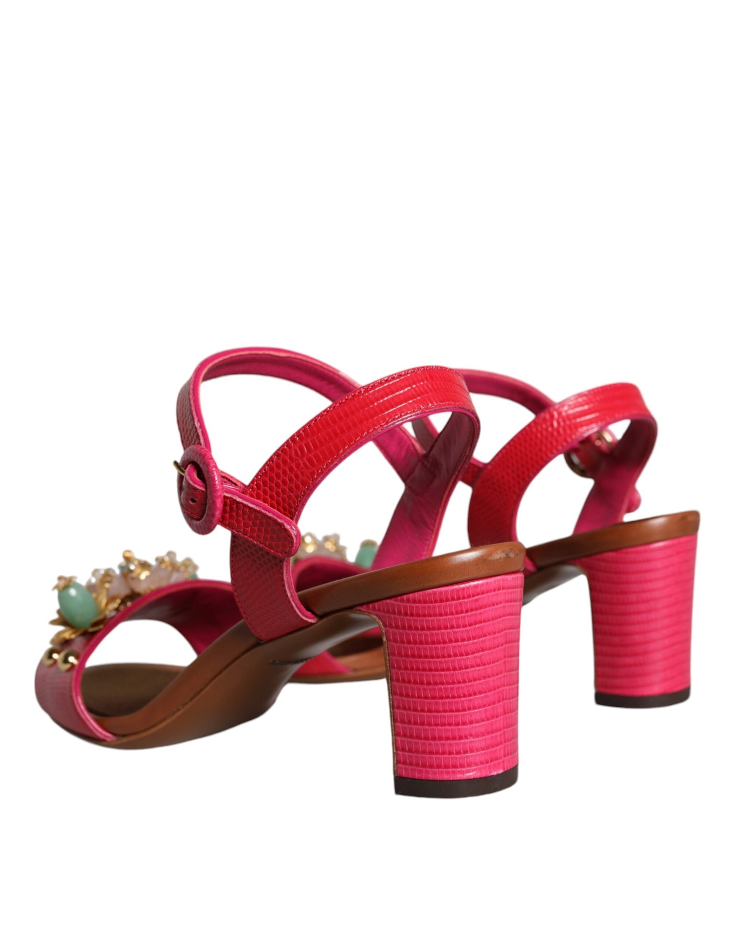 Dolce & Gabbana Fuchsia Leder verschönert Keira Sandalen Schuhe