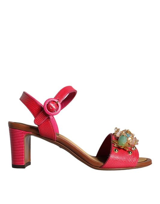 Dolce & Gabbana Fuchsia Leder verschönert Keira Sandalen Schuhe